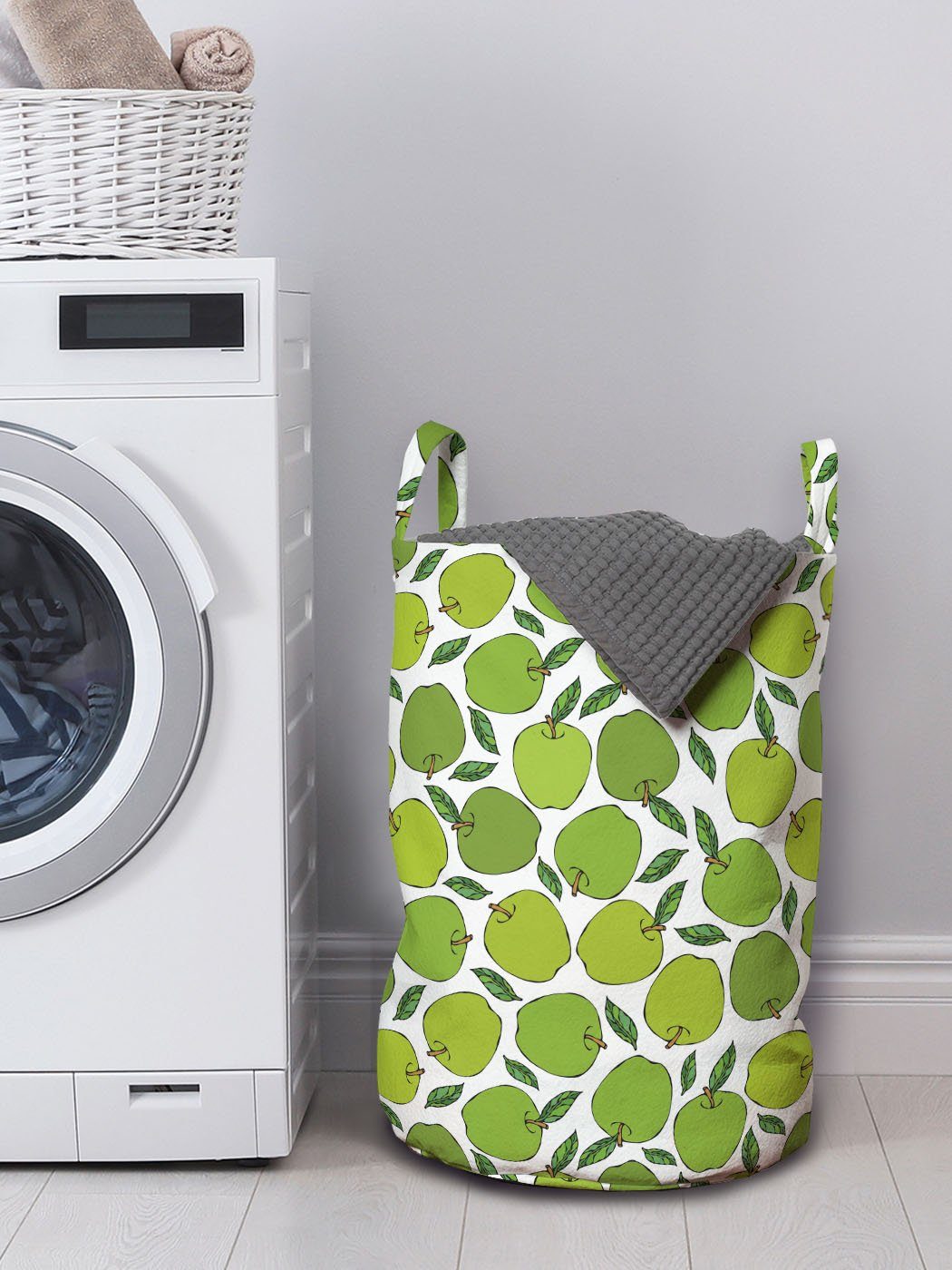 Abakuhaus Wäschesäckchen Wäschekorb mit Griffen Sommer Kordelzugverschluss für Waschsalons, Bio-grüne Äpfel Früchte