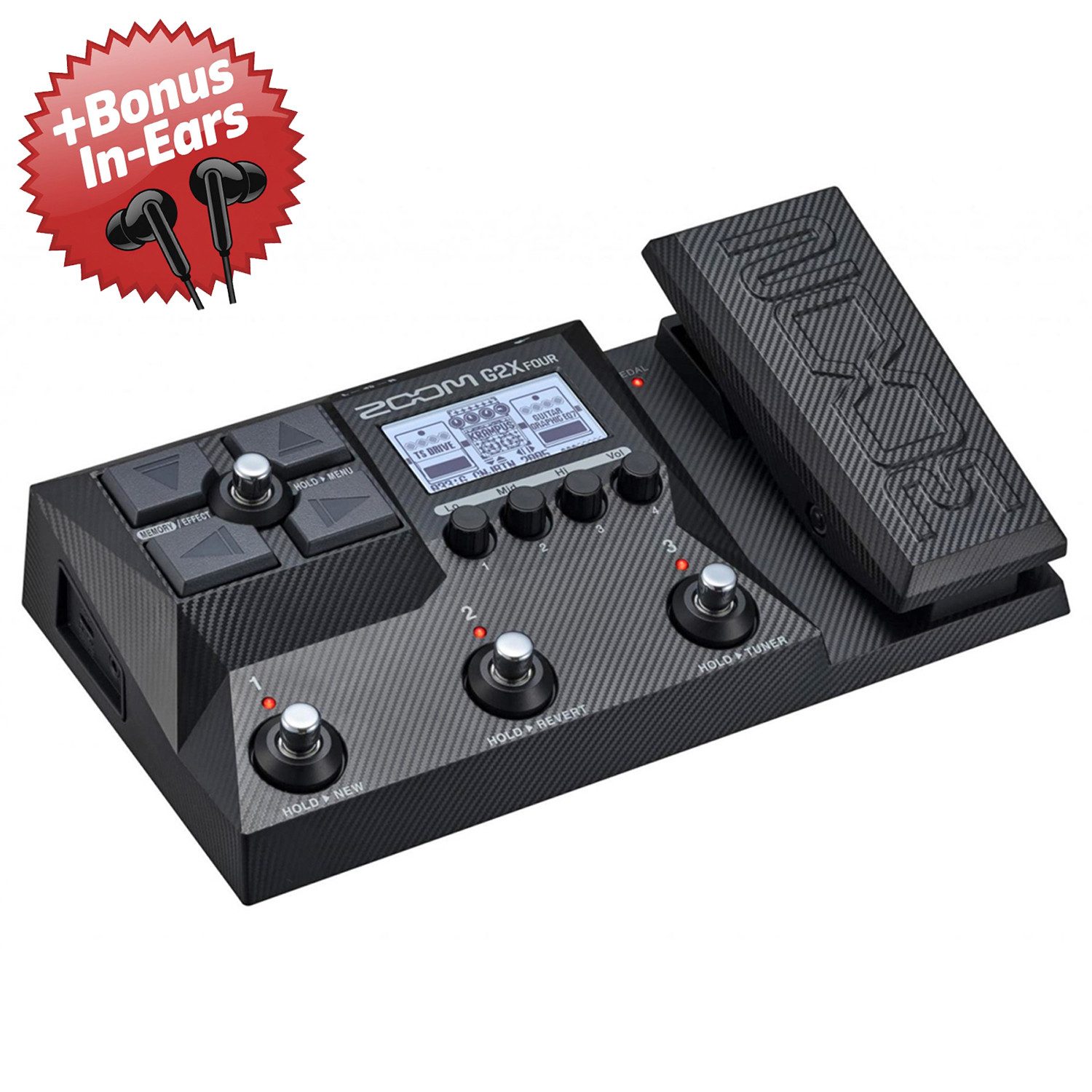 Zoom Audio E-Gitarre Zoom G2X Four Multi-Effekt-Gerät + Bonus In-Ear Kopfhörer, Multi-Effektgerät, 1-St., Multi-Effektgerät, Multi-Layer-IR-Technologie