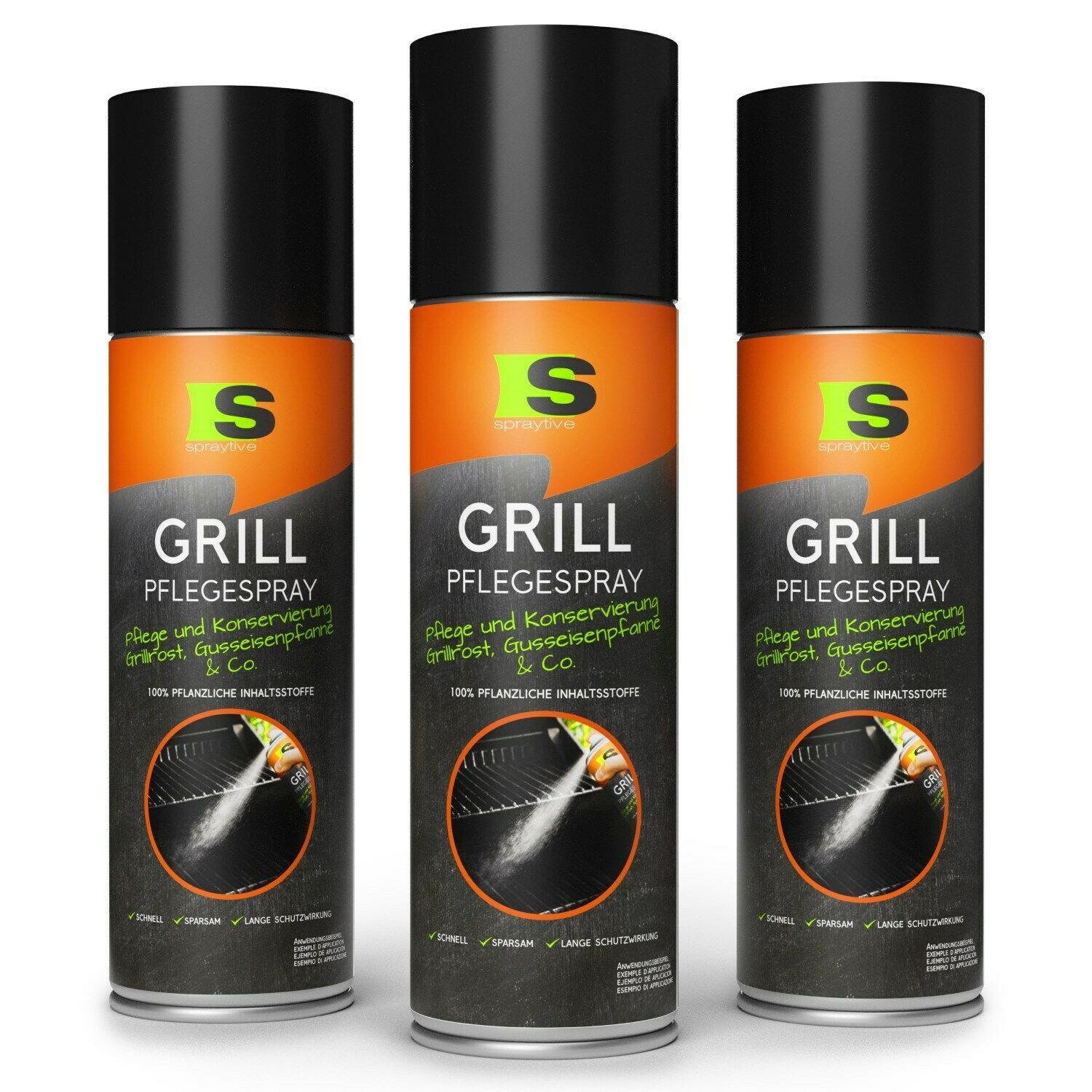 Spraytive 3x 500ml BBQ Grill Pflegespray - Konserviert Grillroste, Pfannen & Co. Grillreiniger (Made in Germany)
