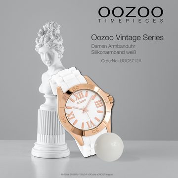 OOZOO Quarzuhr Oozoo Unisex Armbanduhr Vintage Series, (Analoguhr), Damen, Herrenuhr rund, groß (ca. 41mm) Silikonarmband weiß