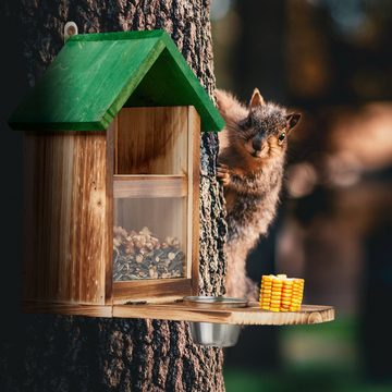 relaxdays Futterspender Eichhörnchen Futterhaus aus Holz