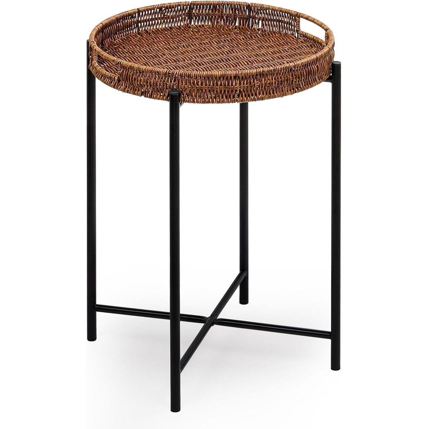 LuxusKollektion Tabletttisch Beistelltisch geflochten Tablett abnehmbar verstellbar 42 x 42 x 57cm