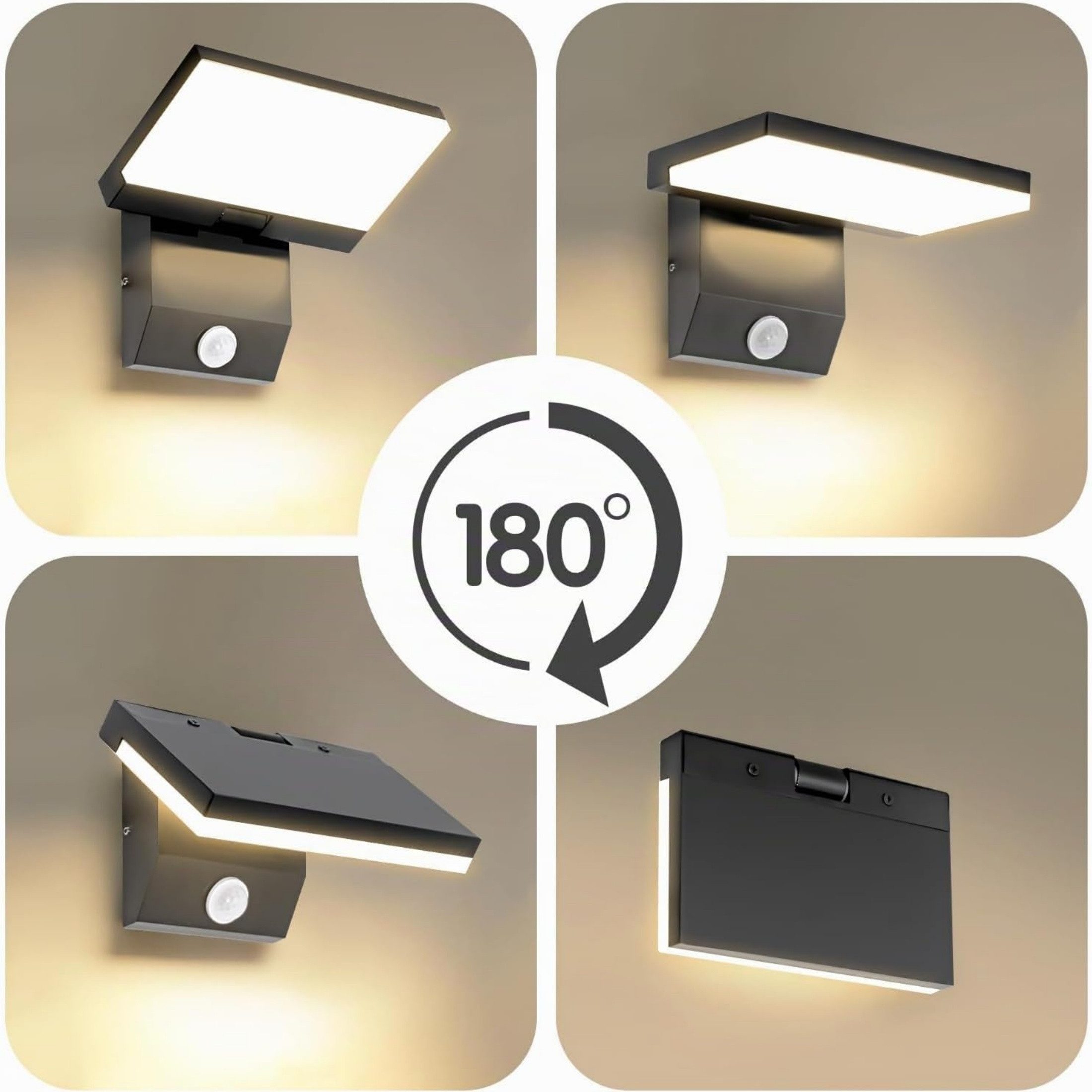 Blossom LED Außen-Wandleuchte LED Wandleuchte Innen außen, Warmweiß aussenlampe mit Bewegungsmelder, schwenkbarem LED-Panel, IP65, Aluminium, für Garten, Terras – Bild 5 von 5