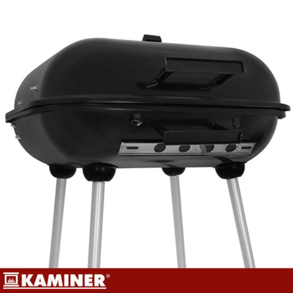 Kaminer Standgrill Holzkohlegrill Gartengrill Barbecue, Klappdeckel, Luftregler, 2 Roste, Rollen, Ablagerost