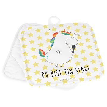 Mr. & Mrs. Panda Topflappen Einhorn Sänger - Weiß - Geschenk, Topflappen mit Spruch, Einhorn Deko, (1-tlg), Hitzebeständig