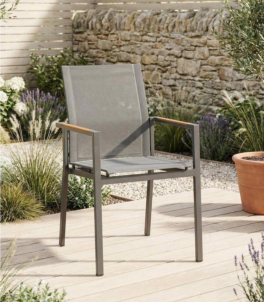 Outdoor Gartenstuhl ALINE, Textilen, Aluminium, Anthrazit, Grau, stapelbar