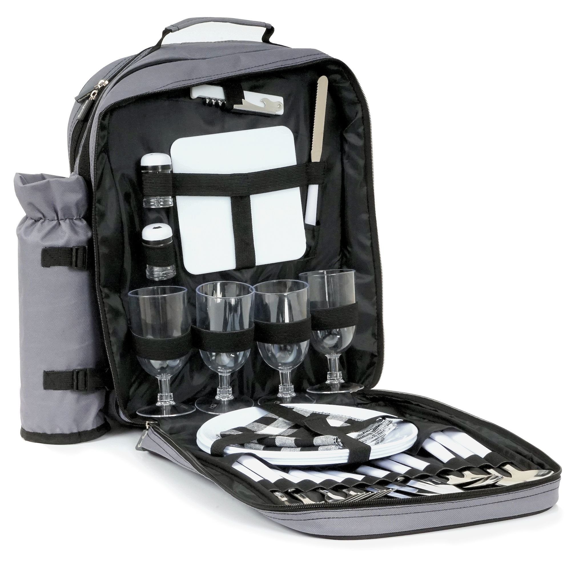Freizeitrucksack Picknick Rucksack für 4 Personen, Grau, Picknickset 31-teilig