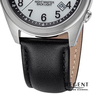 Regent Quarzuhr Regent Herren Armbanduhr Analog, (Analoguhr), Herren Armbanduhr rund, extra groß (ca. 37,6mm), Lederarmband