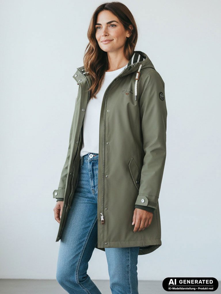 Dry Fashion Regenjacke Kiel Damen Regenmantel - Outdoor-Jacke Parka Wasserdicht & Winddicht Verschweißte Nähte, Kapuze verstellbar, abgedeckter Reißverschluss