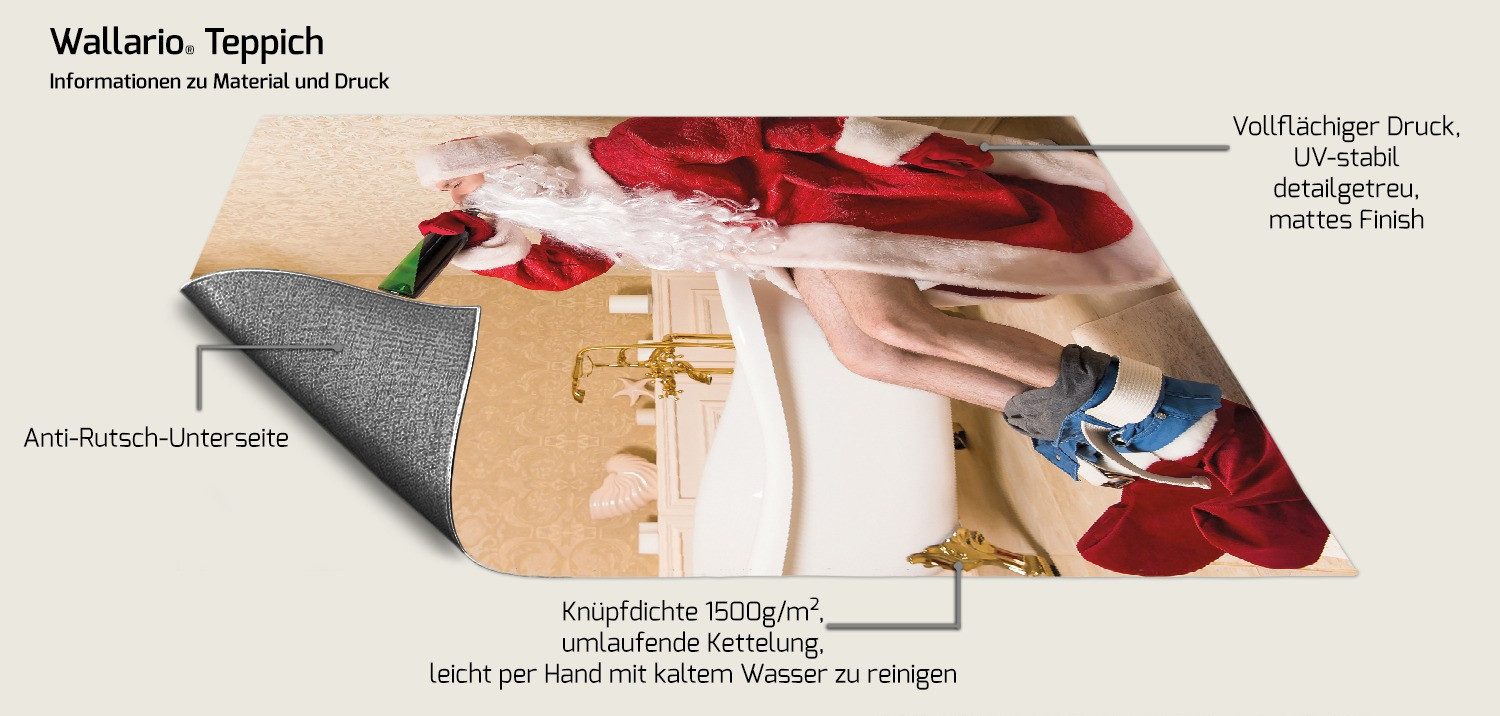Wallario Teppich Betrunkener Weihnachtsmann mit Weinflasche auf dem Klo, rechteckig, rutschfest