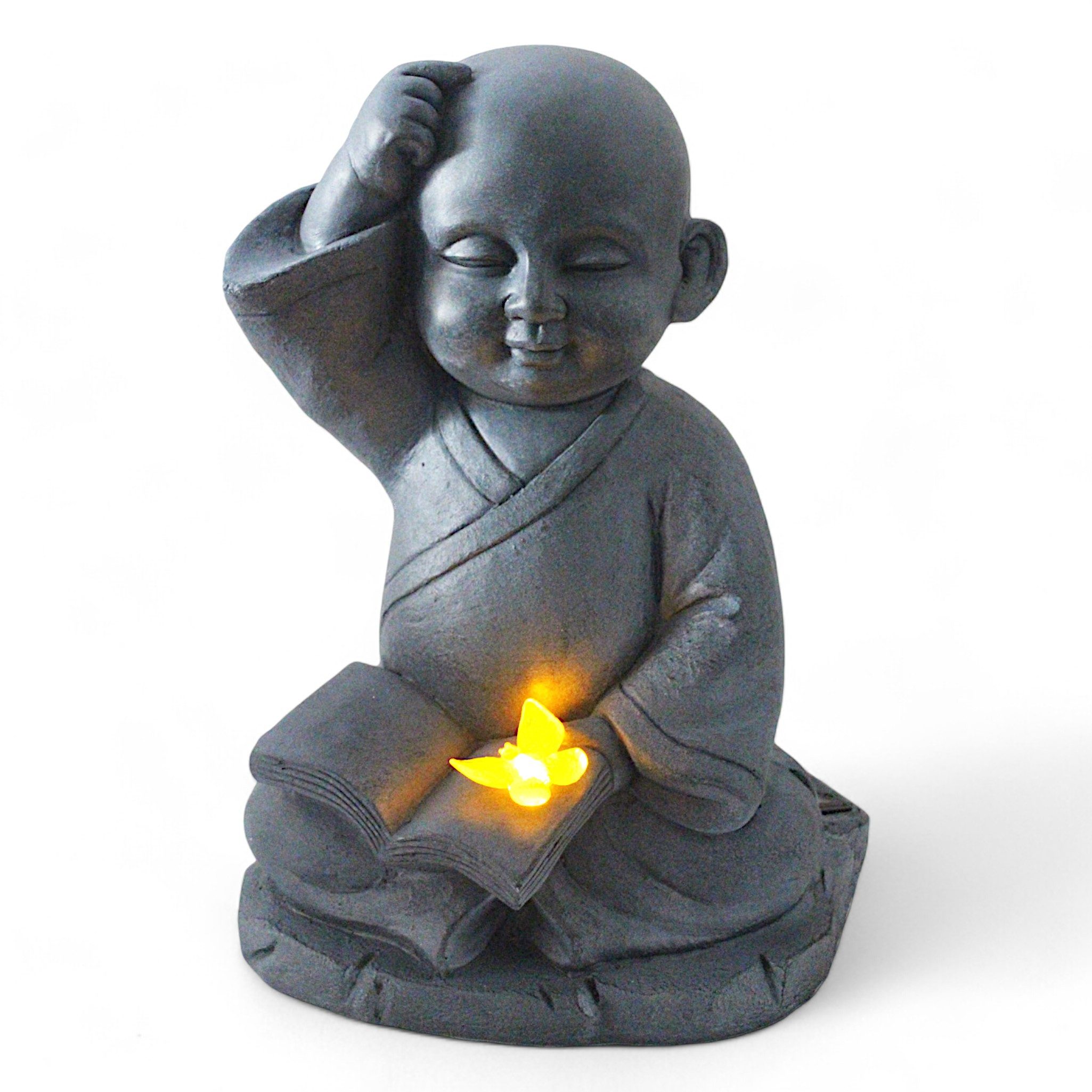 Arnusa Gartenfigur Solarleuchte Mönch Buddha mit Buch Gartendeko Deko Figur günstig online kaufen