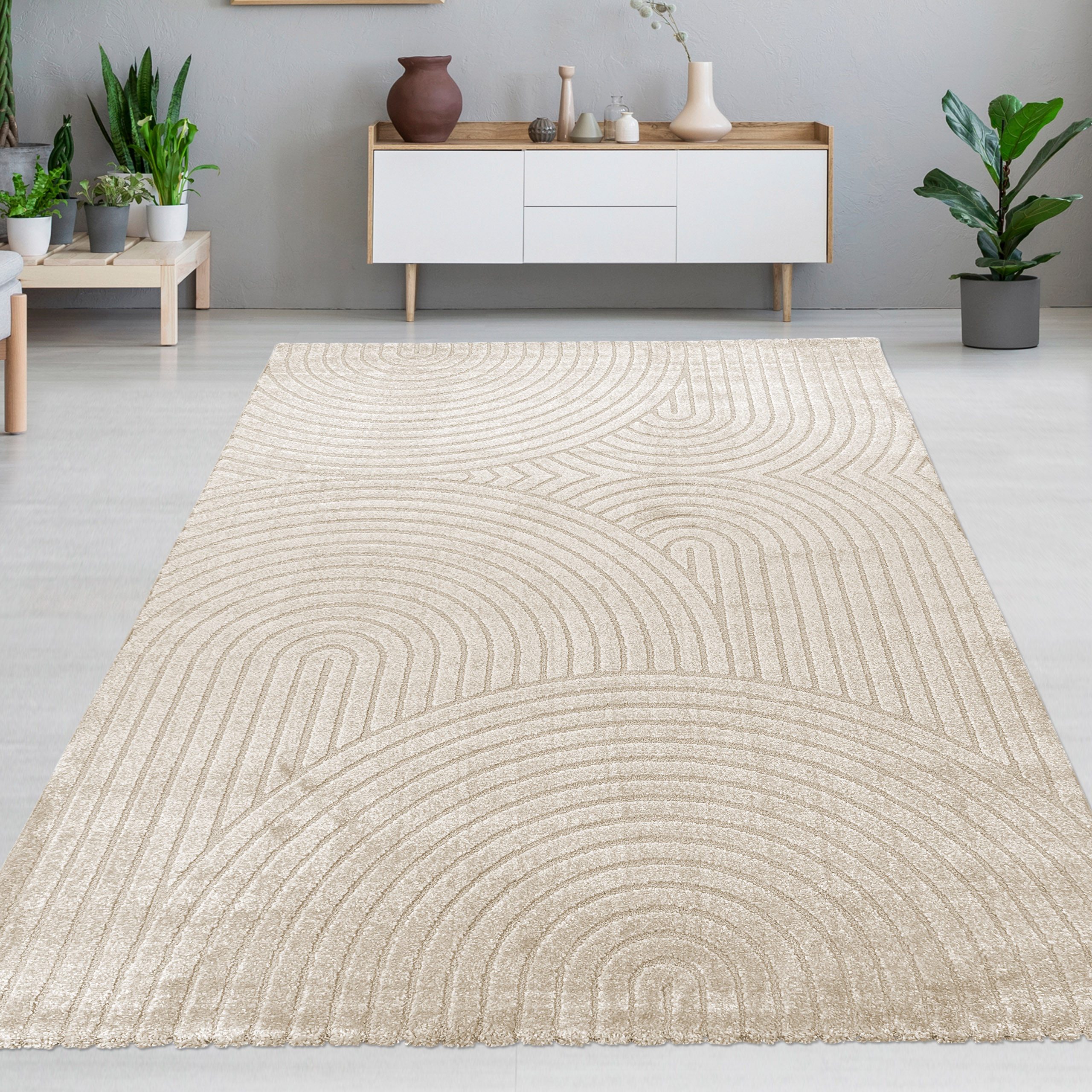 Carpetia Designteppich Kurzflor Teppich mit 3D-Effekt, rechteckig, Höhe: 14 mm, weich, pflegeleicht und für Fußbodenheizung geeignet