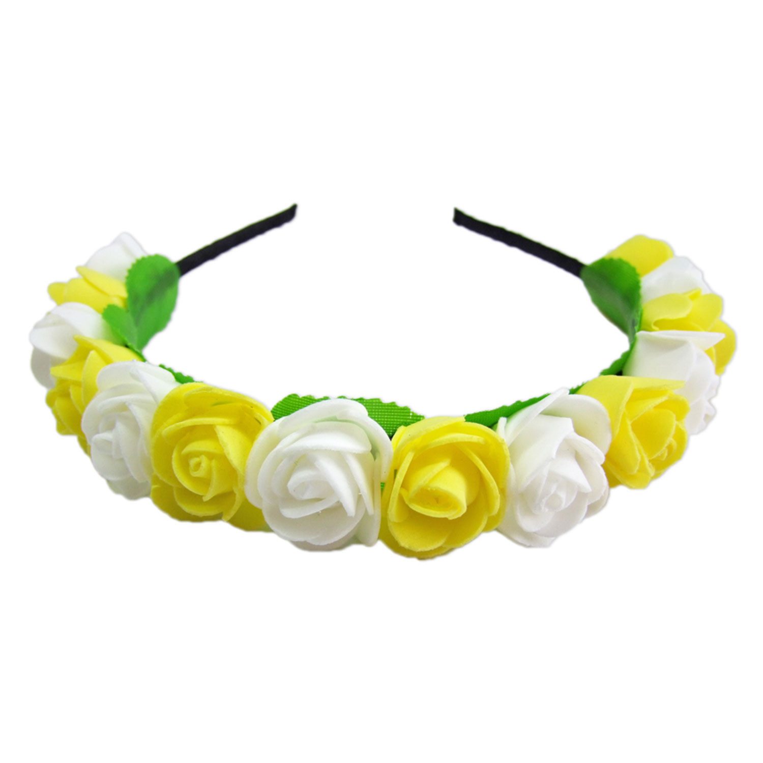 Trachtenland Kostüm Blumen Haarreif mit Rosen, Gelb Weiß