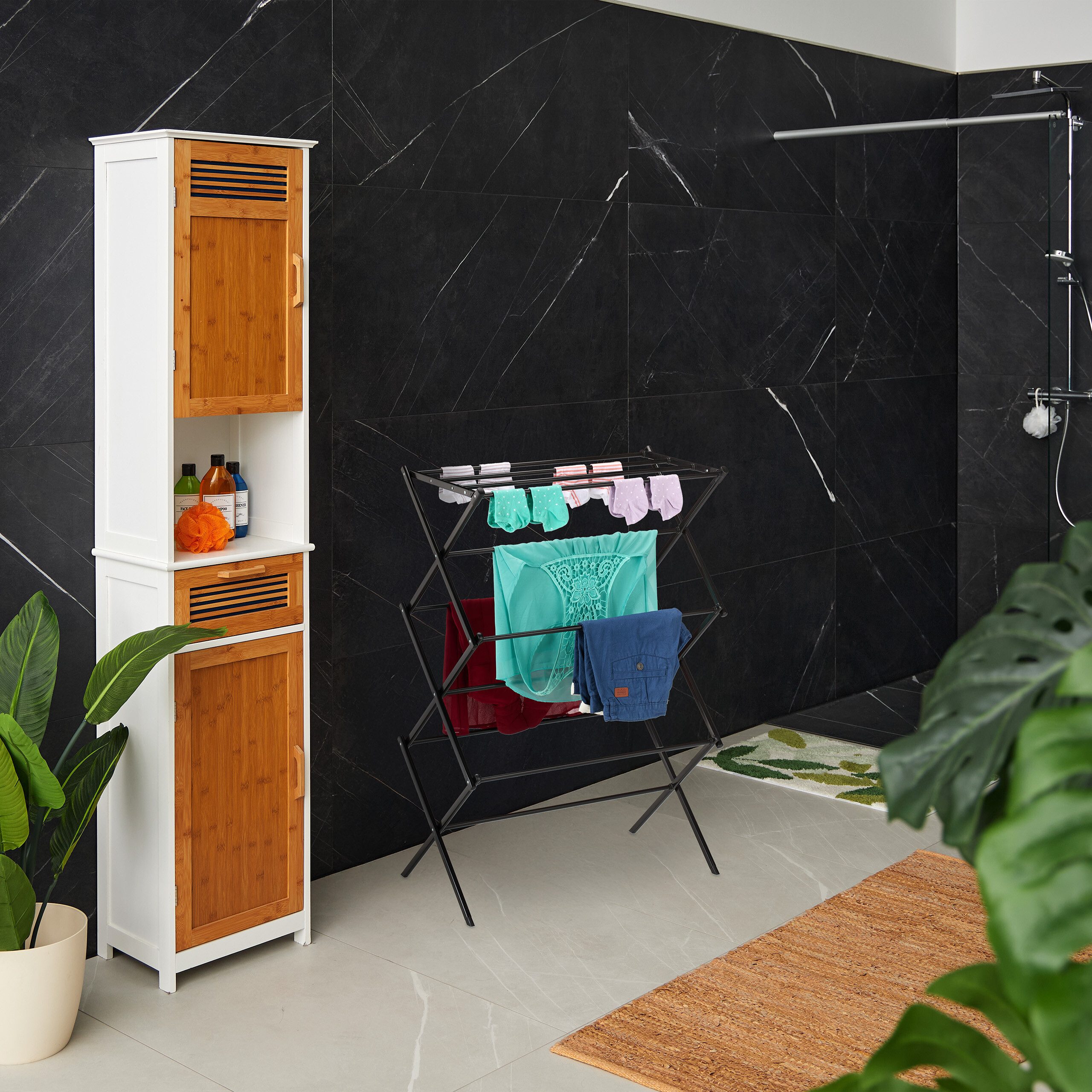 relaxdays Wäscheständer klappbar Metall, schwarz
