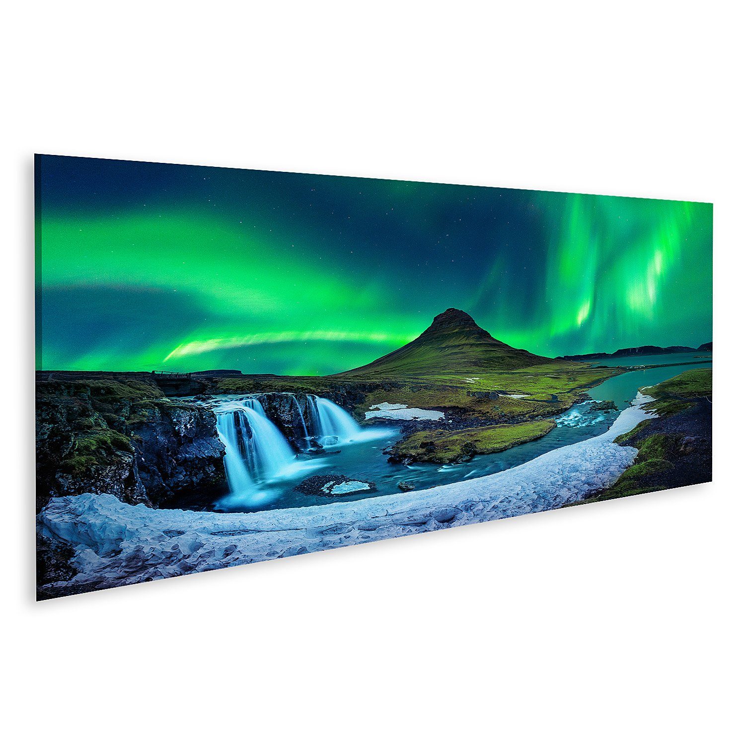 islandburner Leinwandbild Bild auf Leinwand Nordlicht Aurora Borealis Kirkjufell Island Kirkjufe