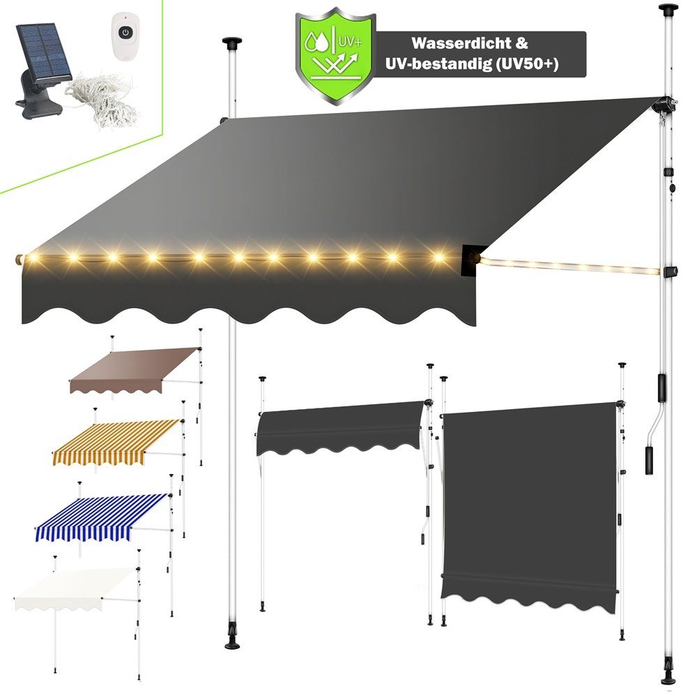Melko Klemmmarkise Klemmmarkise mit LED Sonnenschutz Markise Balkon Fenstermarkise (Stück, Markise) Gummierter Standfuß für besseren Halt