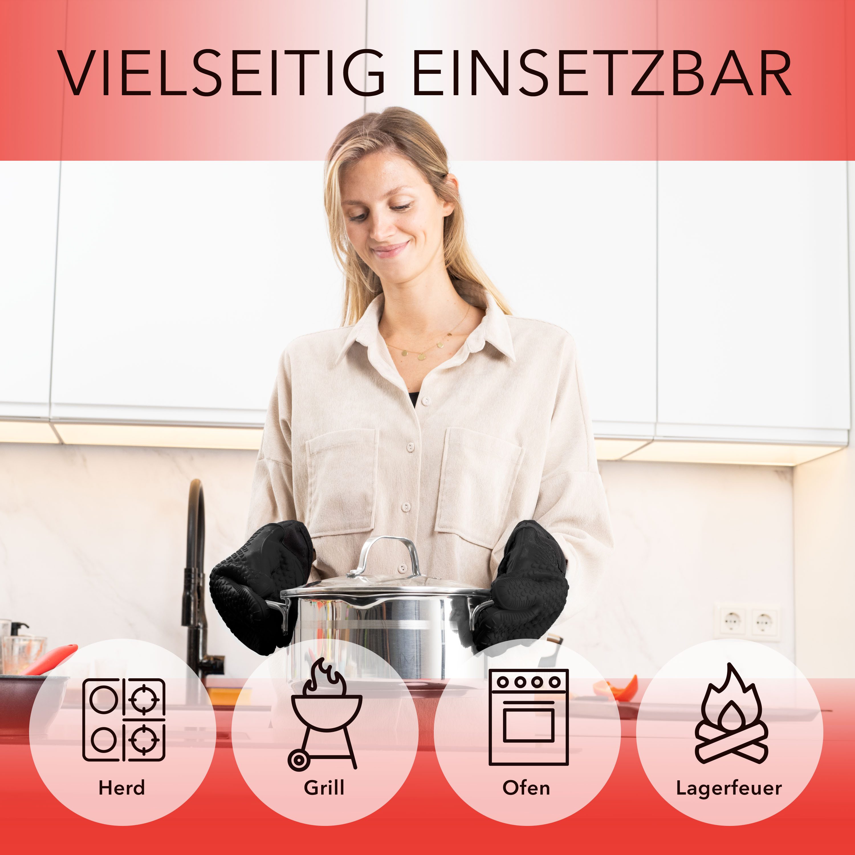 AVANA Topfhandschuhe Silikon Ofenhandschuhe Hitzebeständige Kochhandschuhe Handschuhe, Anti-Rutsch, weiches Baumwoll-Innenfutter, bis 250°C – Bild 5 von 5