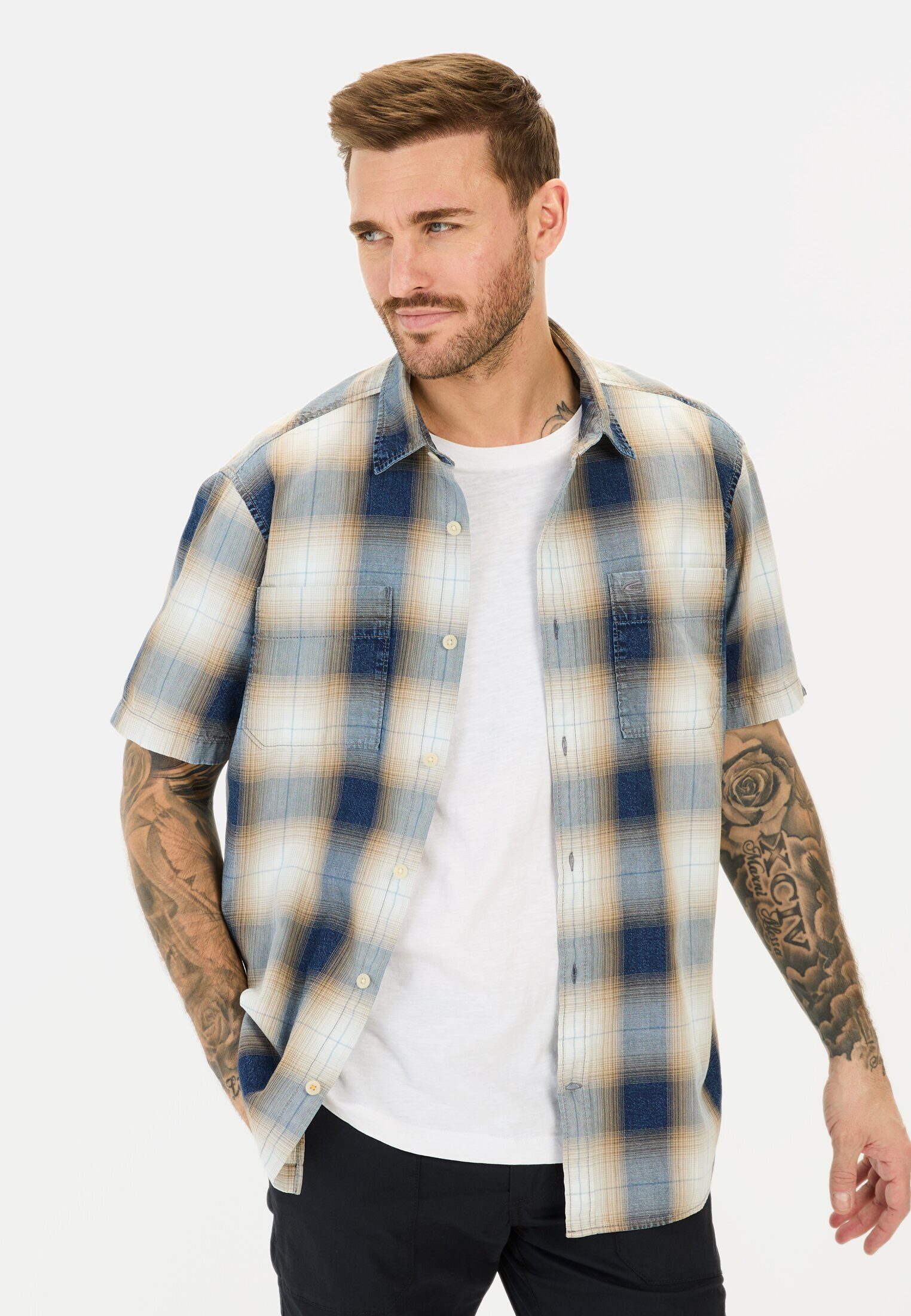 camel active Kurzarmhemd mit Karomuster Kurzarm Kentkragen Kentkragen günstig online kaufen