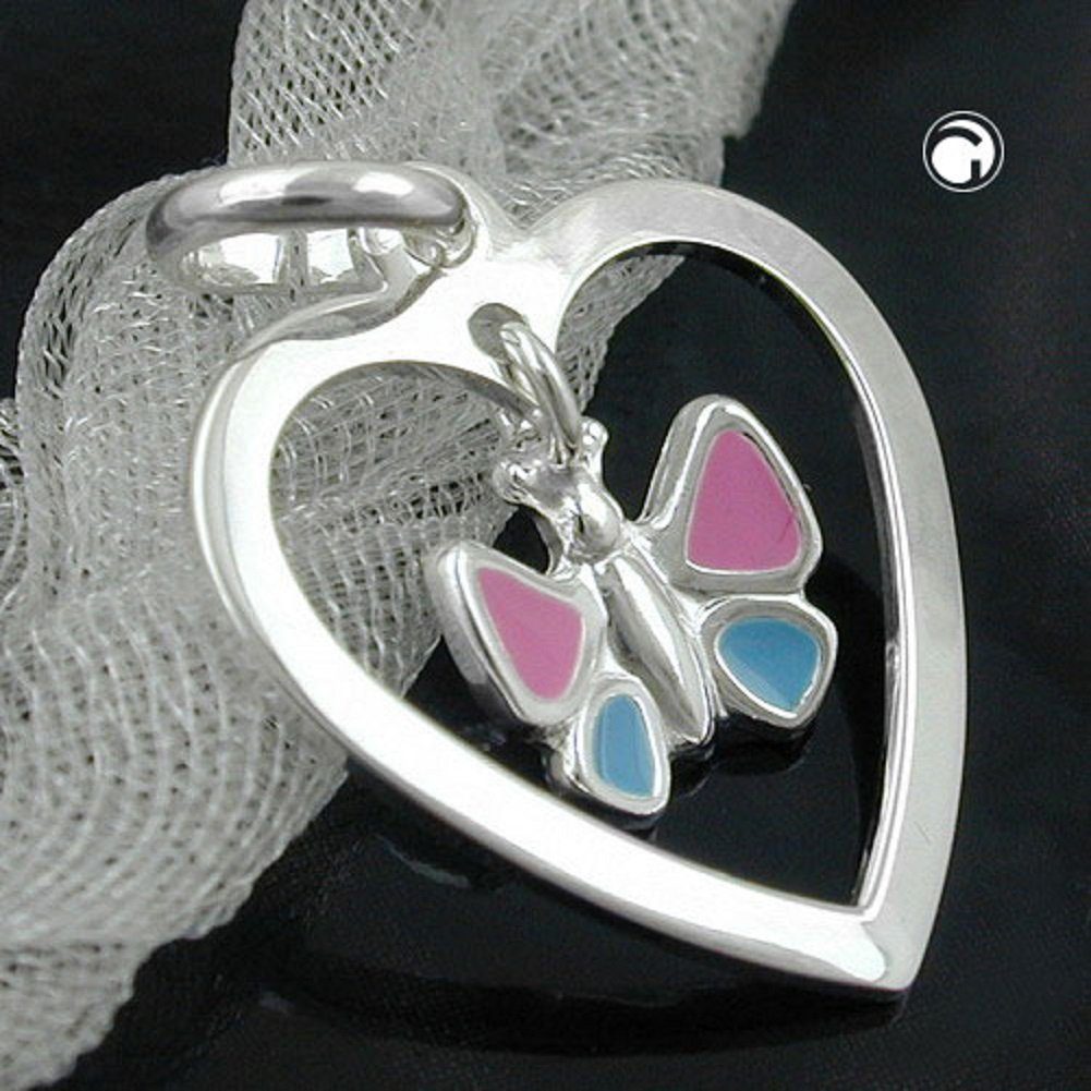 Silberschmuck Kinder Anhänger lackiert unbespielt mit x Schmuckbox, 17 mm farbig 925 inkl. für Kettenanhänger Herz Schmetterling Silber 15