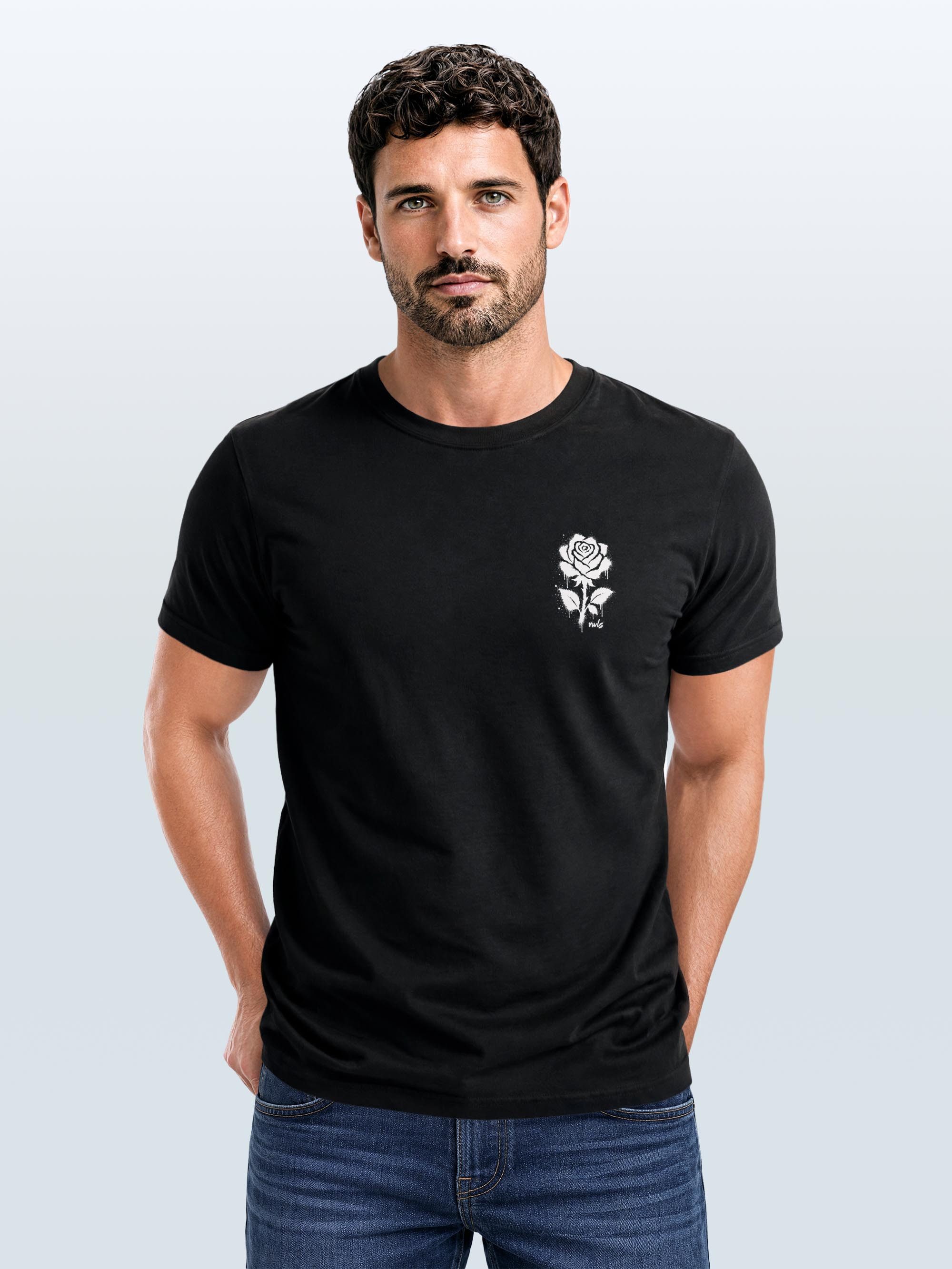 Neverless Print-Shirt Herren T-Shirt Frontprint - Logo Design Graffiti Rose - Baumwollshirt mit Print