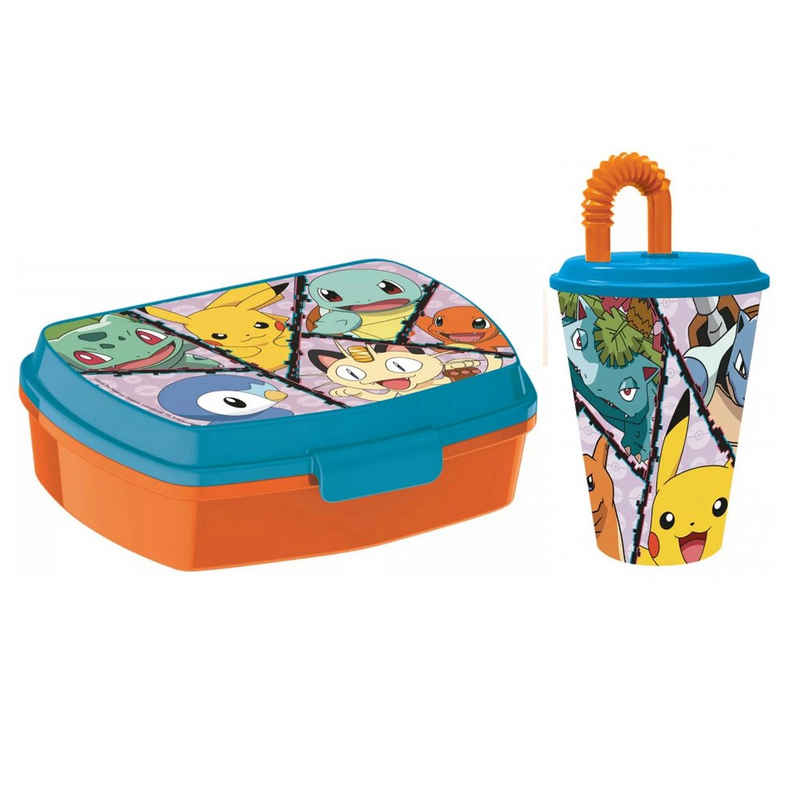 POKÉMON Lunchbox Pokemon 2 teiliges Set Kinder Brotdose und Trinkbecher, Kuststoff, (2-tlg)