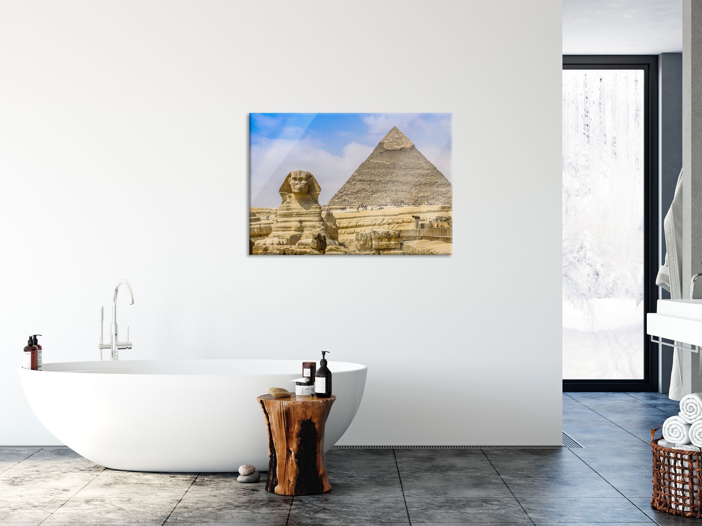 Pixxprint Glasbild Sphinx von Gizeh mit inkl. aus St), mit Aufhängungen Pyramide Gizeh Glasbild (1 und Abstandshalter Sphinx von Pyramide, Echtglas