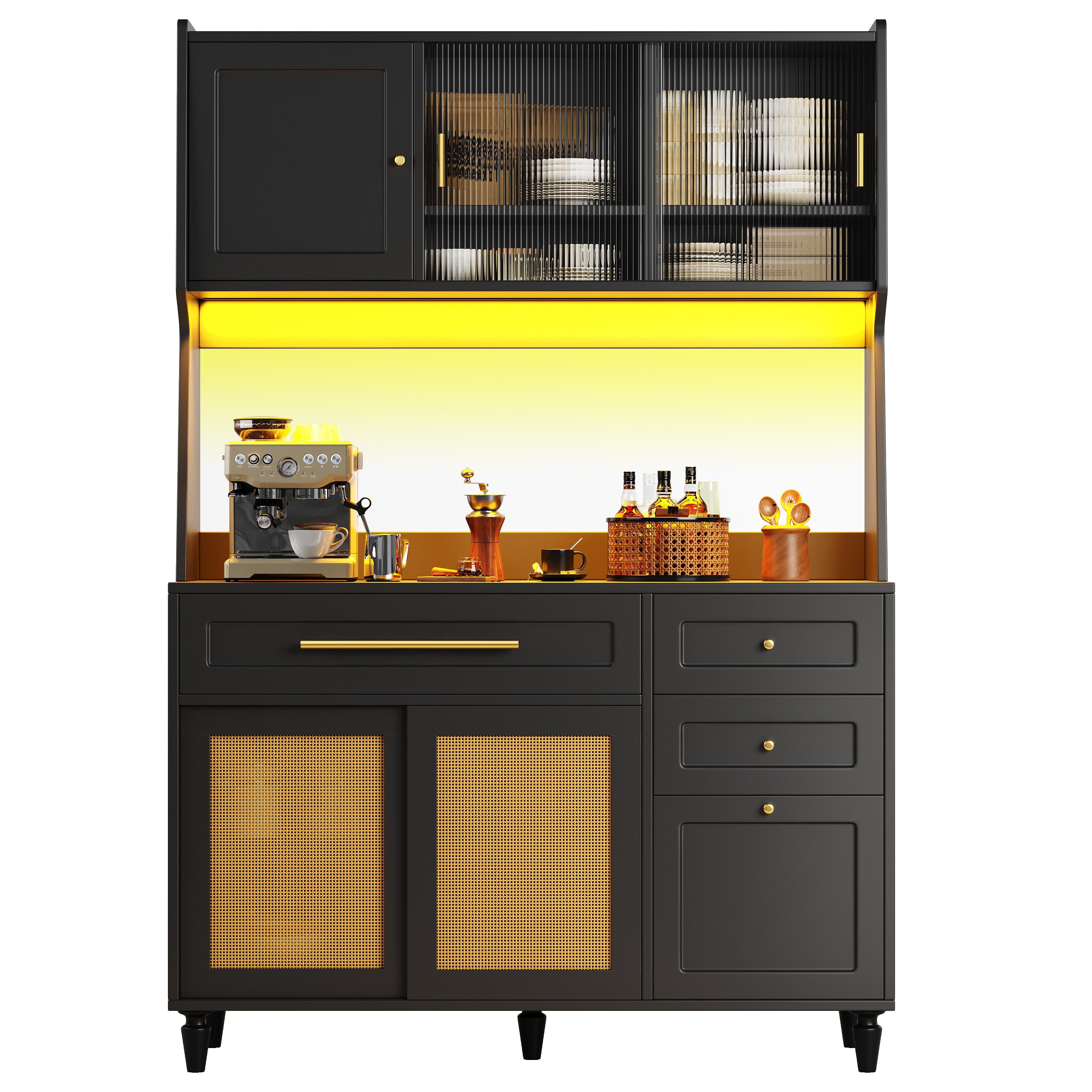 REDOM Hochschrank Vitrinenschrank,Buffetschrank (mit LED-Beleuchtung, PE-Ra günstig online kaufen
