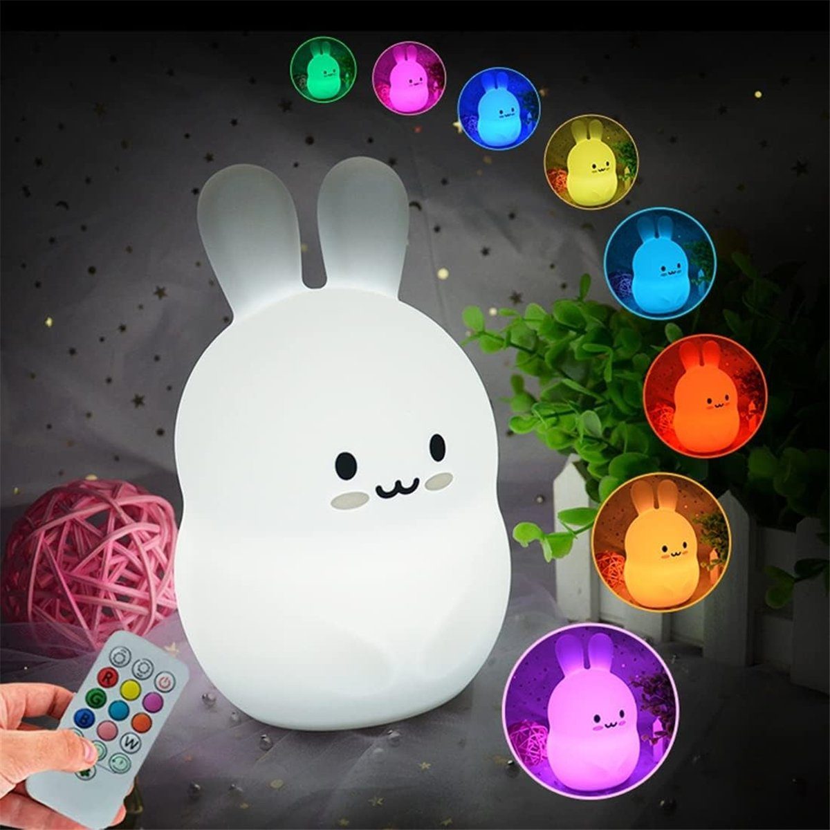 K&B LED Nachtlicht Hasen-Nachtlicht für Kinder mit Timer/einstellbarer Lichtintensität