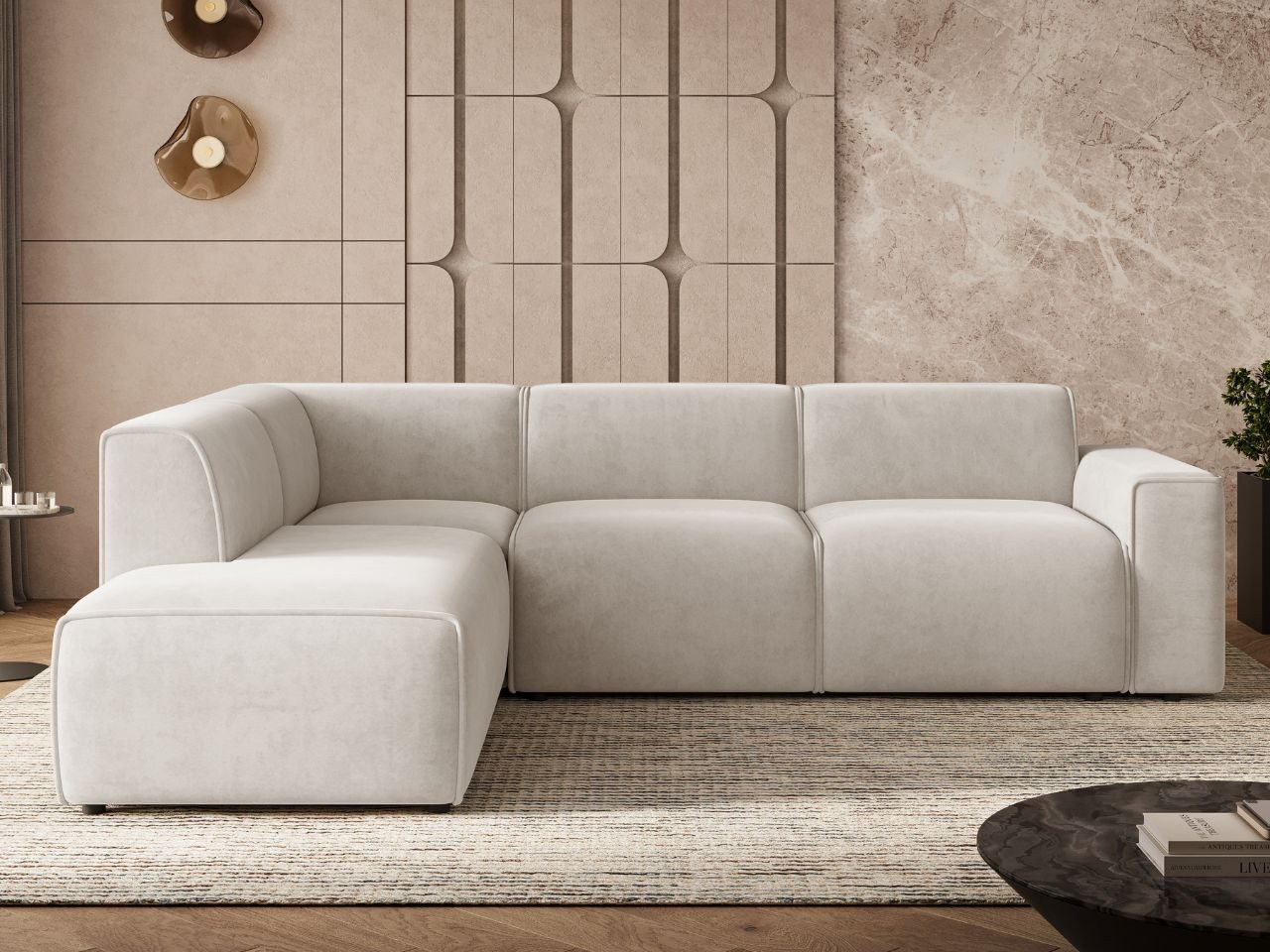 GrainGold Ecksofa L-Form Eluno, Set, Couch, mit Rückenlehne, T30-Schaum, und Wellenfedern, Modern Stil