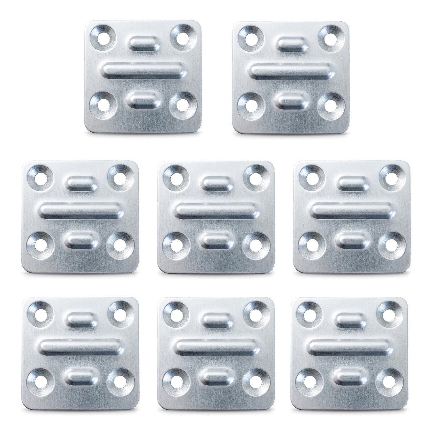 HOOZ Flachverbinder Holzverbinder Set verzinkt Flachwinkel Stuhlwinkel 50x40mm - 8 Stück, LxB: 50x40 mm, verzinkt, (Montageplatte für Holz, 8-St., 4-Loch-Befestigungsplatte), Stabile flache Verbindungsplatte rechteckig aus Stahl