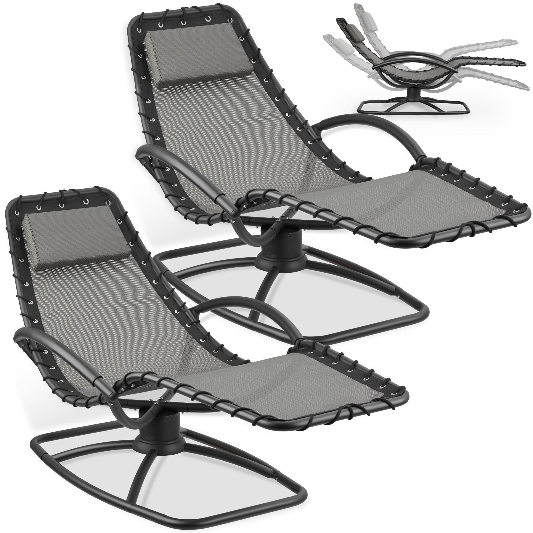 tectake Gartenliege ergonomische Sonnenliege, 120 kg Belastbarkeit, 77 x 170 x 83 cm, Balkonliege Toulon, 2 St., für Außen in Grau, atmungsaktiv, wasserabweisendes Textilene-Gewebe, gepolstert