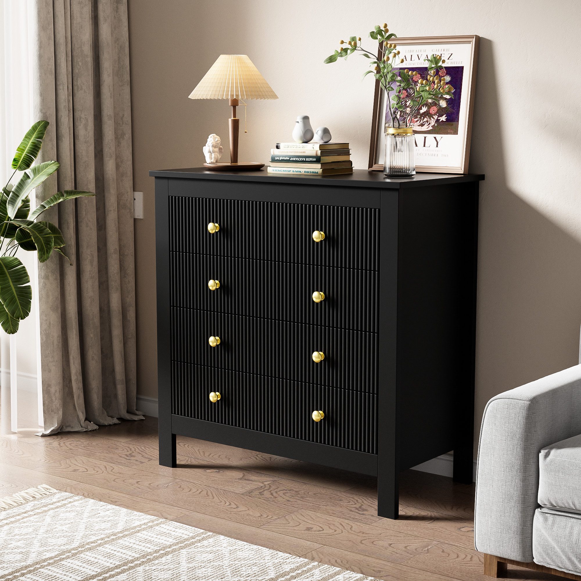 Sideboard 5 Schubladen Goldgriffen edles Aussehen Sideboard