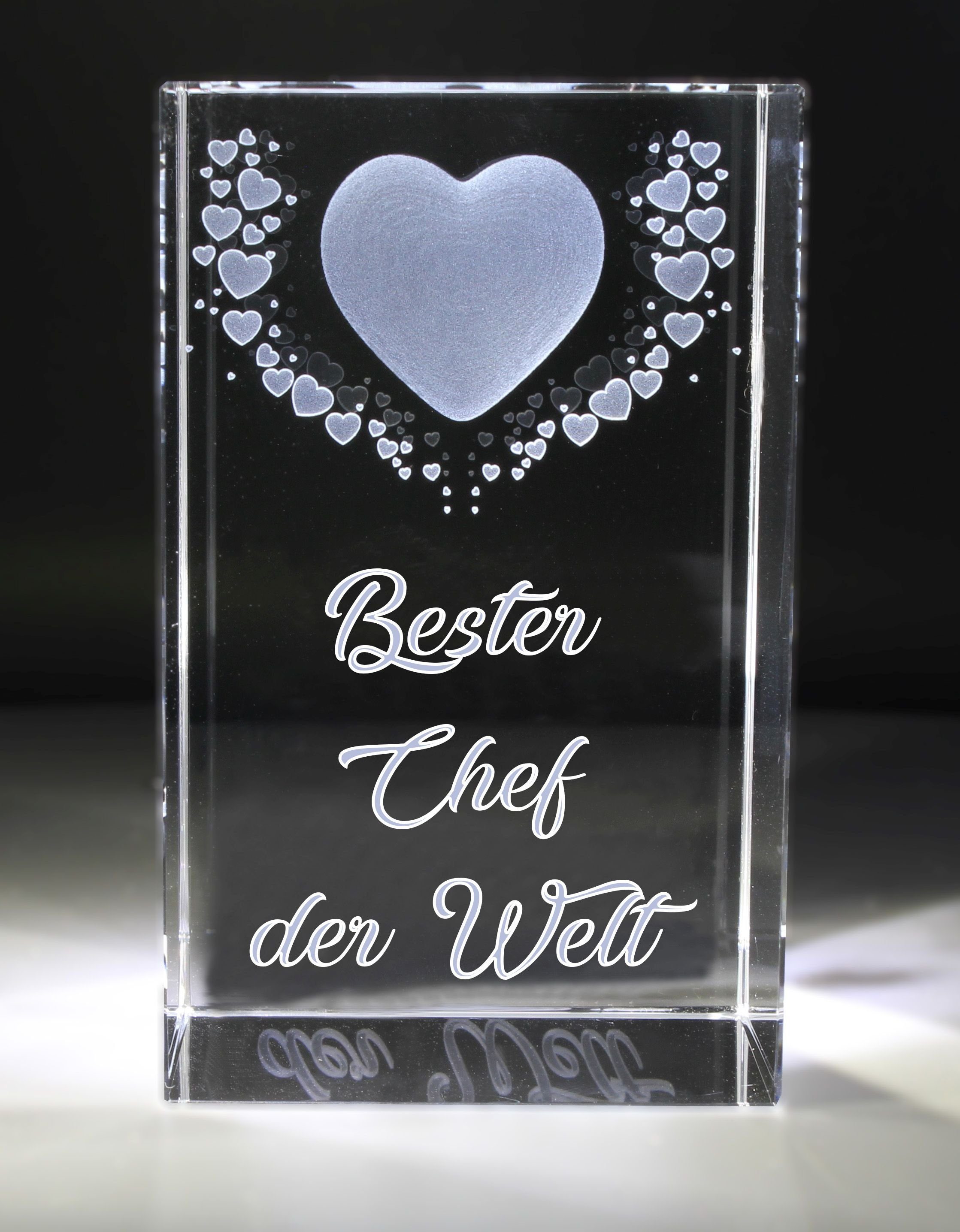 VIP-LASER Dekofigur Herzen VIP-LASER der Kristall Motiv: Fliegende Geschenkbox, Germany, Familienbetrieb in Made Hochwertige We, Bester Chef 3D