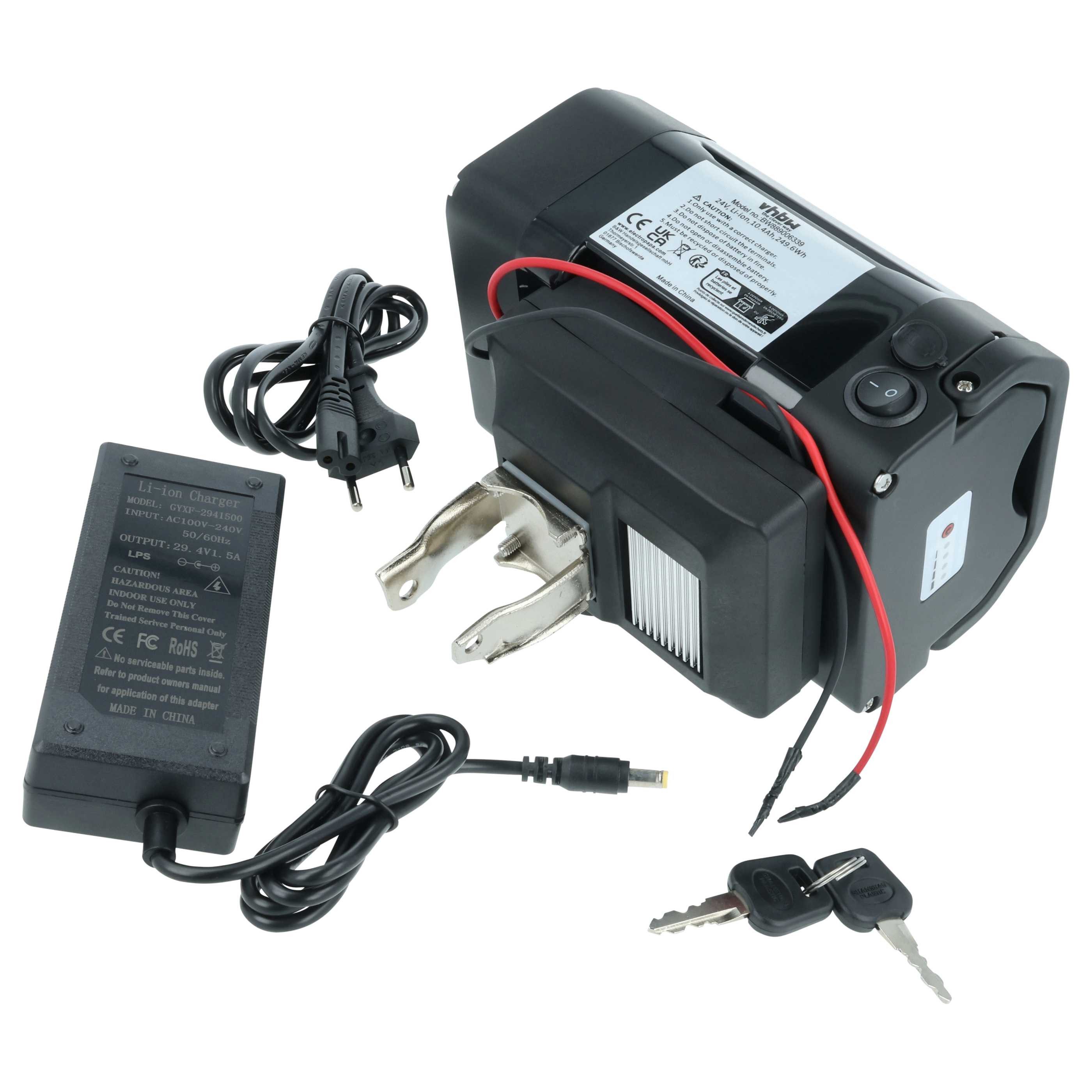 vhbw Akku passend für AVE E-Bike (10,4 Ah, 24 V, Li-Ion, inkl. Ladegerät) E-Bike Akku Akku Li-Ion 10400 mAh (24 V, 1 St), Leistungsfähiger Austausch-Akku für Pedelec, Elektrofahrrad, E-Bike