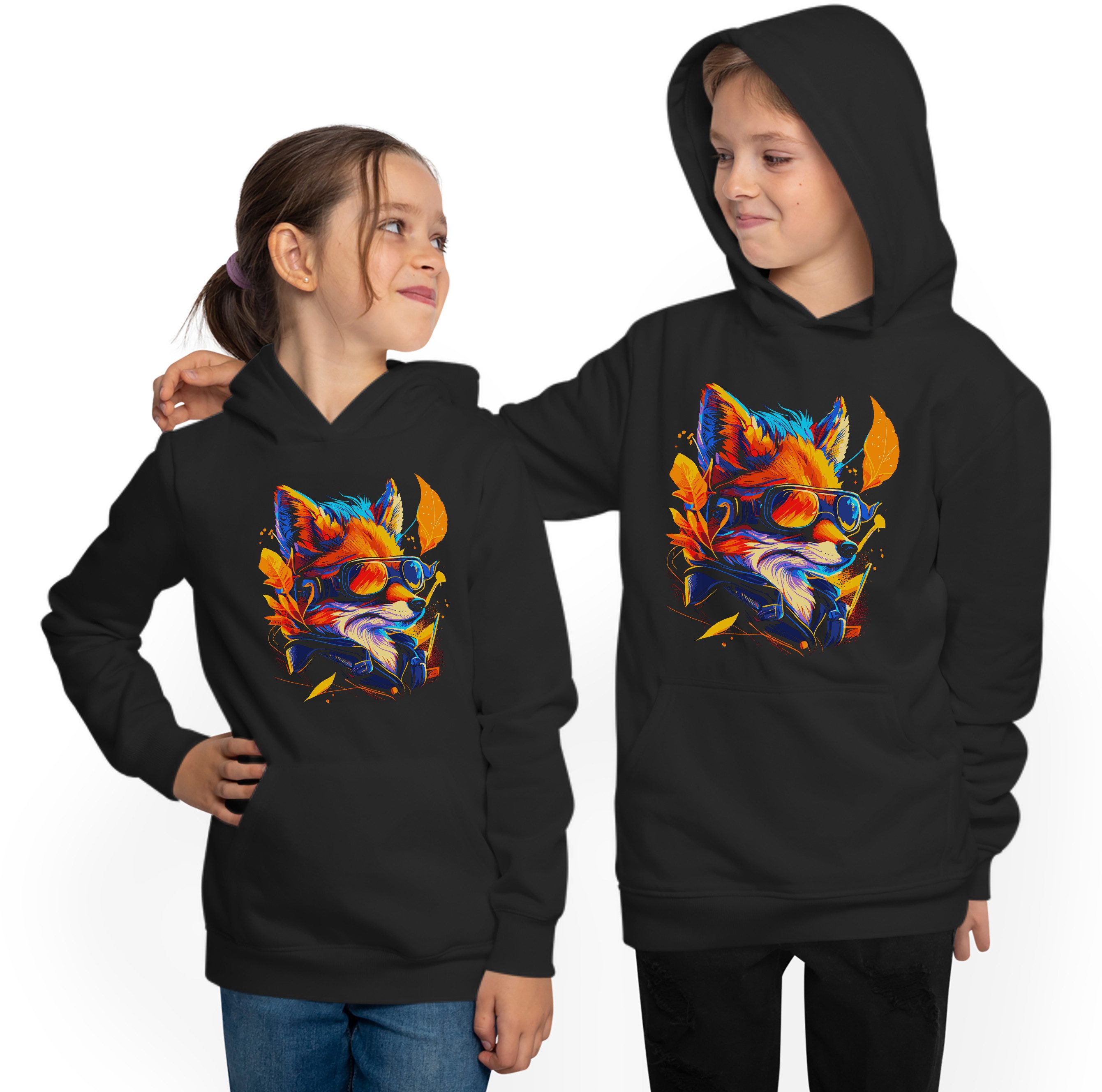 MyDesign24 Kapuzensweatshirt Kinder Hoodie - Kapuzenpulli mit coolem Fuchs Print Kapuzensweater cooler Hoodie i636 – Bild 2 von 5