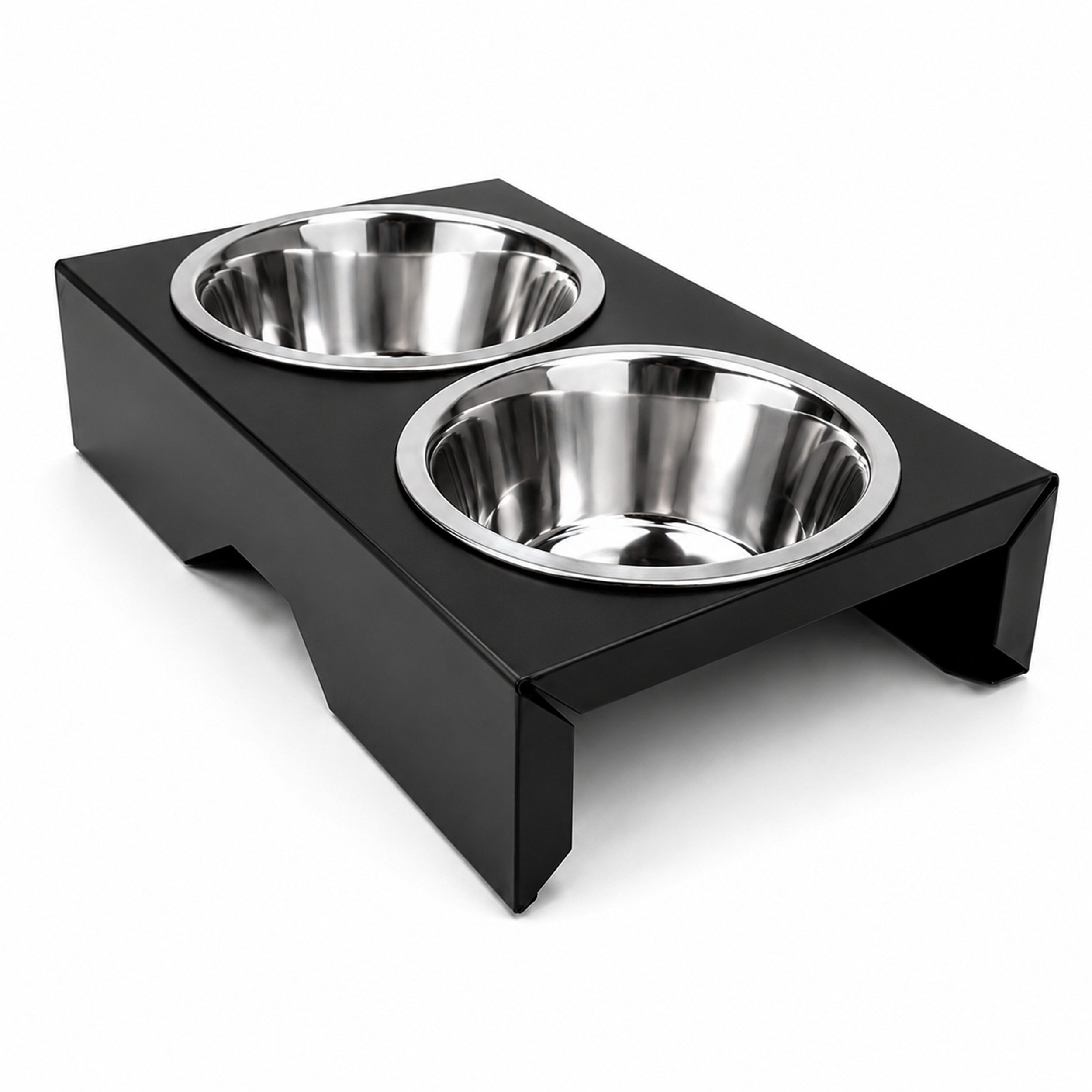 QLS Futternapf Futternapfständer aus Metall für Hunde und Katzen, Edelstahl, Für Futter & Wasser, 2 Näpfe, verschiedene Höhen
