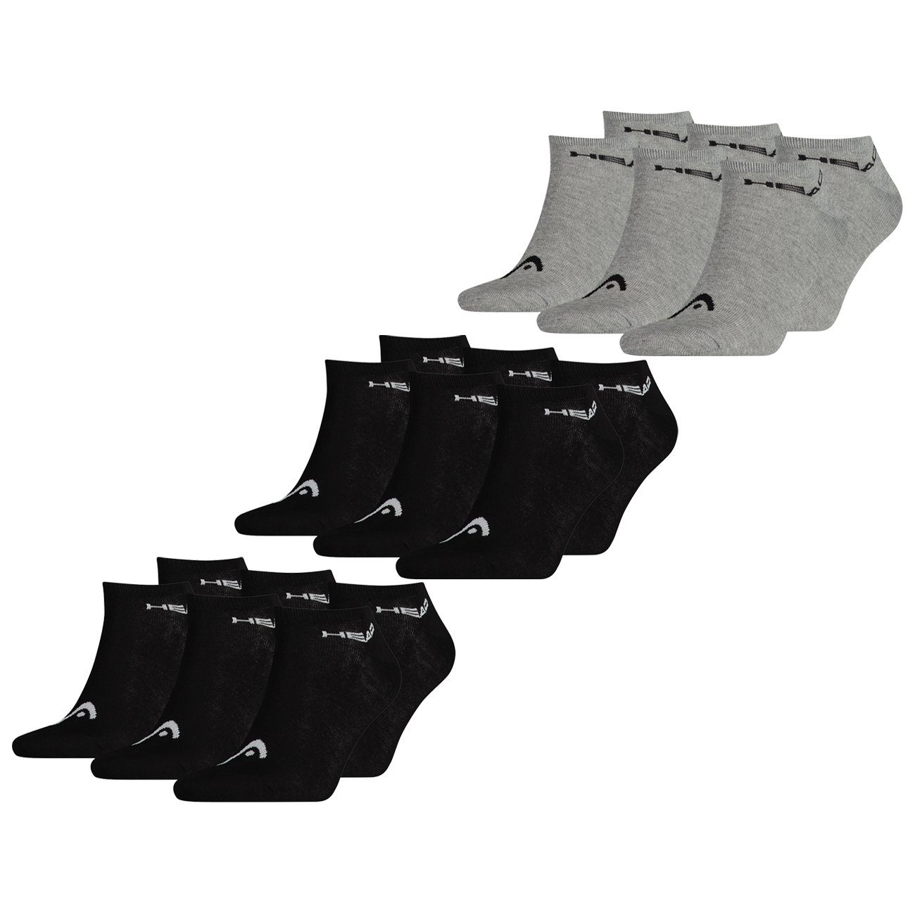 3 Grey 6 Head (400) Black - (200) Zehenart SNEAKER & Paar (9-Paar) Sneakersocken Paar UNISEX 9er flacher Pack mit