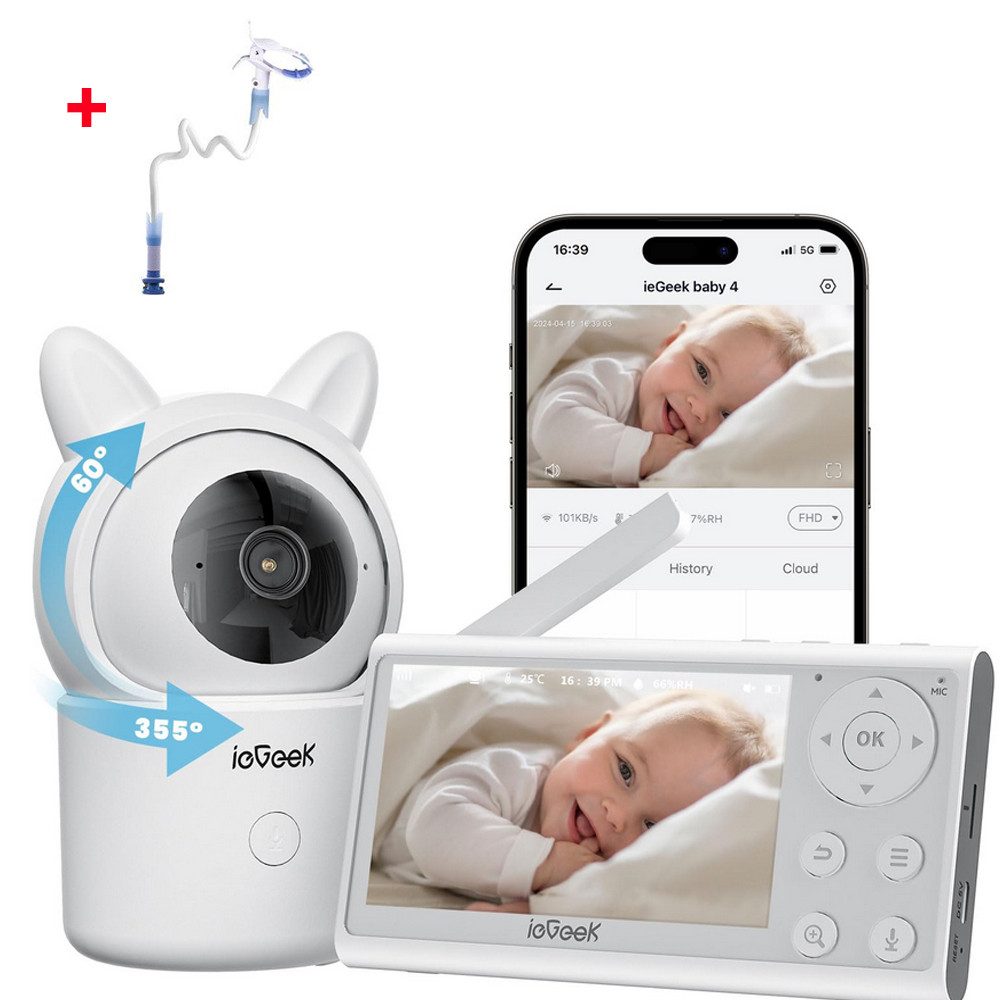 Video-Babyphone 4.3 Zoll Babyphone mit 2 Kameras WLAN Video Babyfon mit App,Halterung