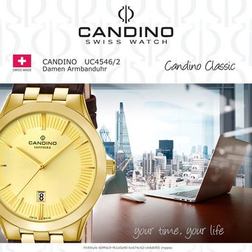 Candino Quarzuhr Candino Damen Quarzwerkuhr Analog C4546/2, (Analoguhr), Damen Armbanduhr rund, Lederarmband braun, Luxus