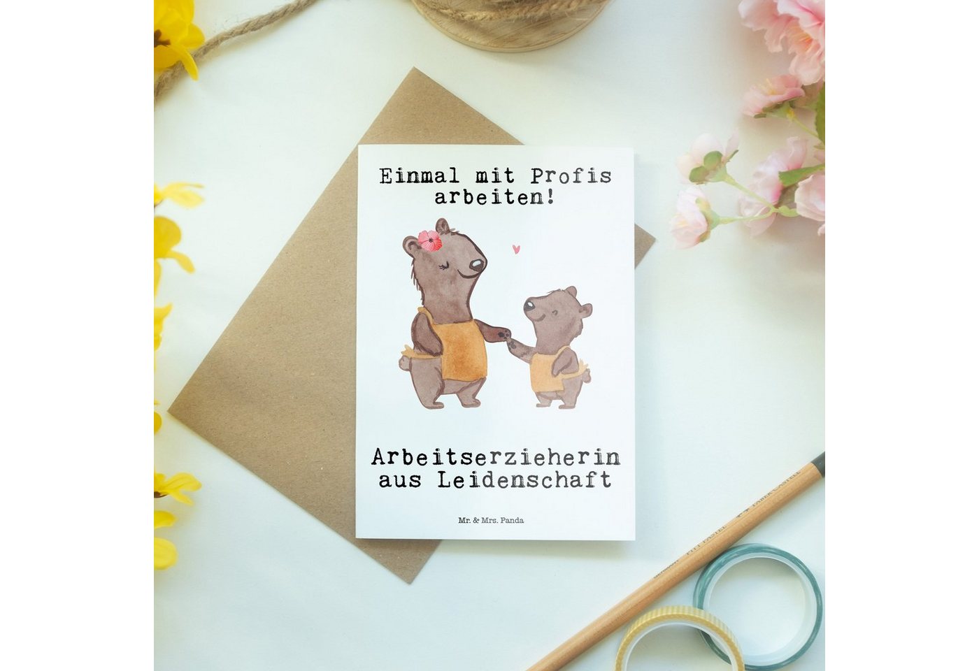 Thumbnail - Mr. & Mrs. Panda Grußkarte Arbeitserzieherin Leidenschaft - Weiß - Geschenk, Ausbildung, Kollegi, Herzberührende Sprüche