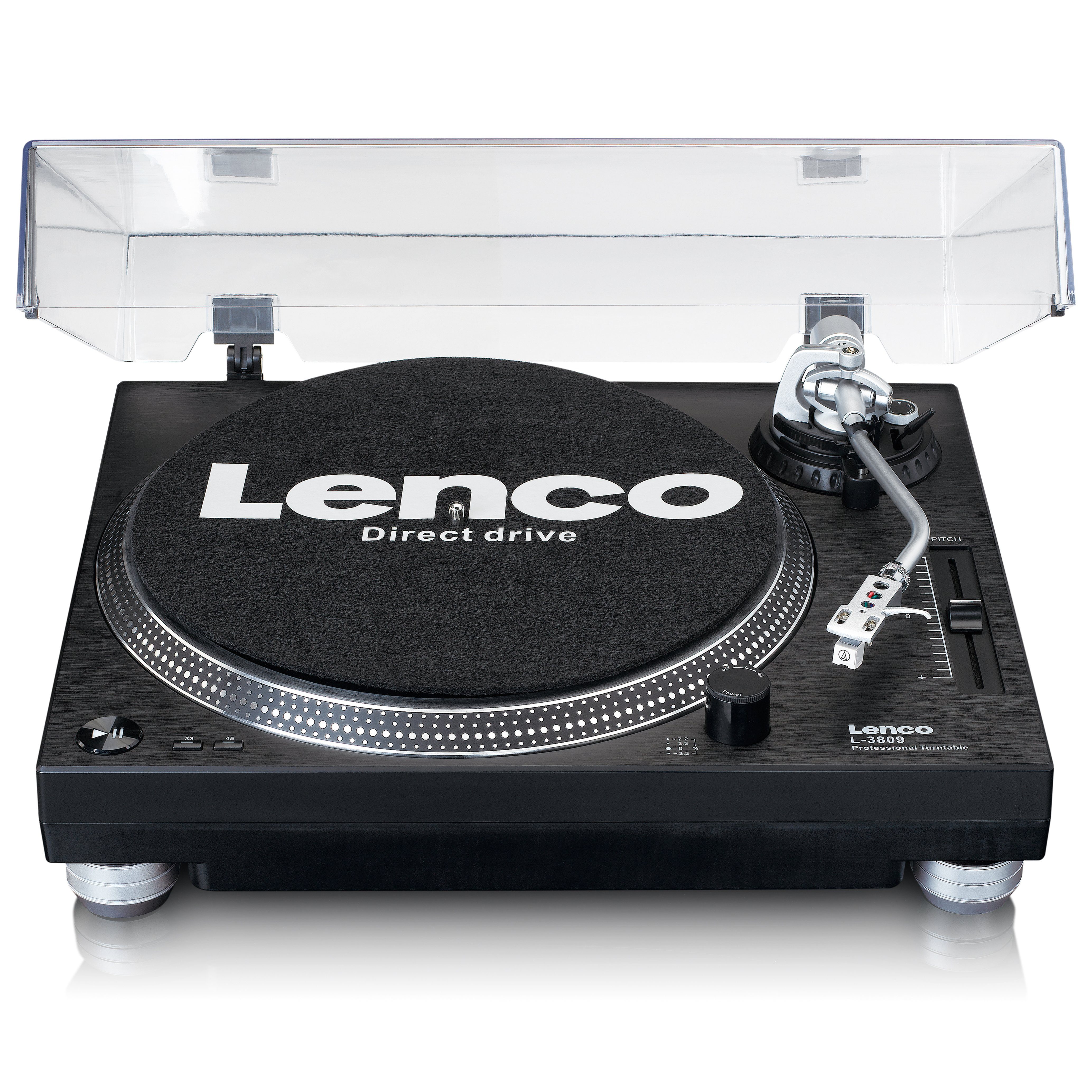 Lenco L-3809BK Plattenspieler (elektrisch, USB/PC-Encoding, Pitch Control & Phono-Vorverstärker inkl. Staubschutz)