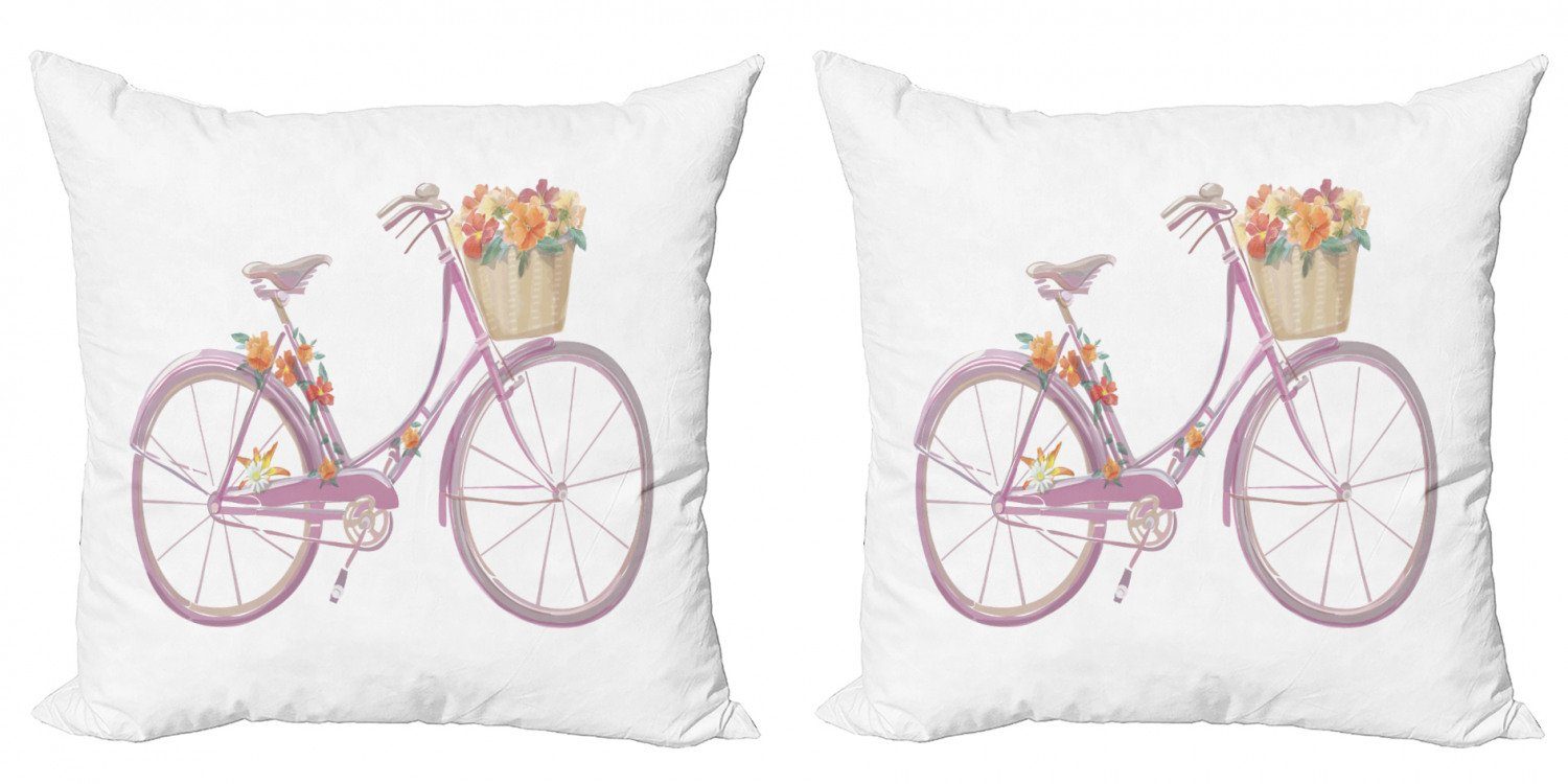 Doppelseitiger Kissenbezüge (2 Abakuhaus Fahrrad-Blumen-Kunst Rosa Modern Accent Digitaldruck, Stück), Fahrrad