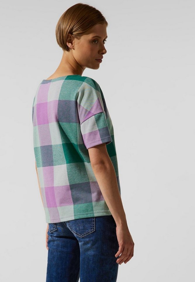 STREET ONE T-Shirt Street One Multicolor Karo Shirt in Meta Lilac (1-tlg) Nicht  Vorhanden, Maße bei Größe 38 ca.: Länge 61 cm, Taille 103 cm, Saumweite 105  cm