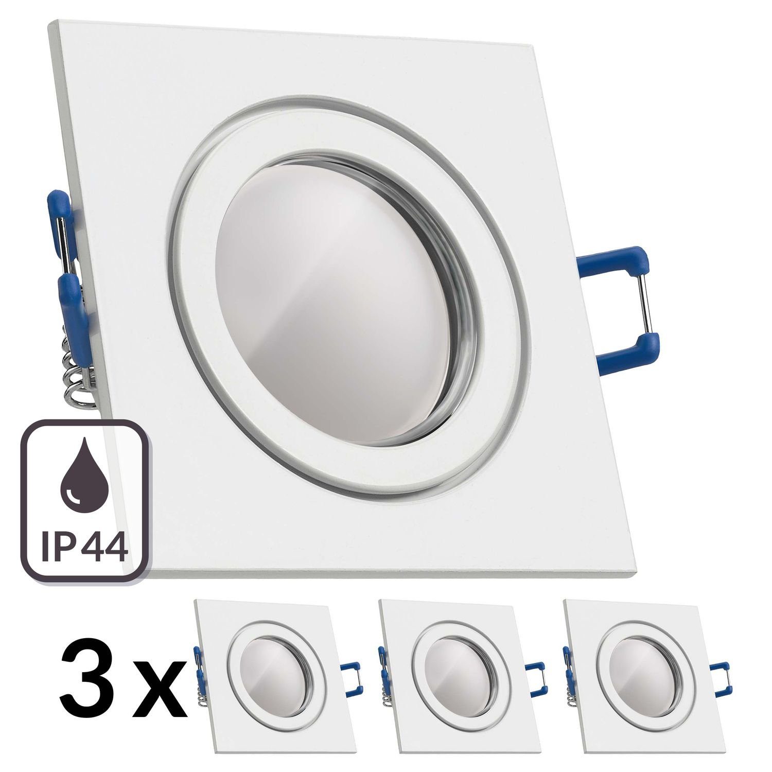 3er Einbaustrahler Markenstrahler Set L LED Einbaustrahler LED GU10 Weiß von IP44 LED LEDANDO mit