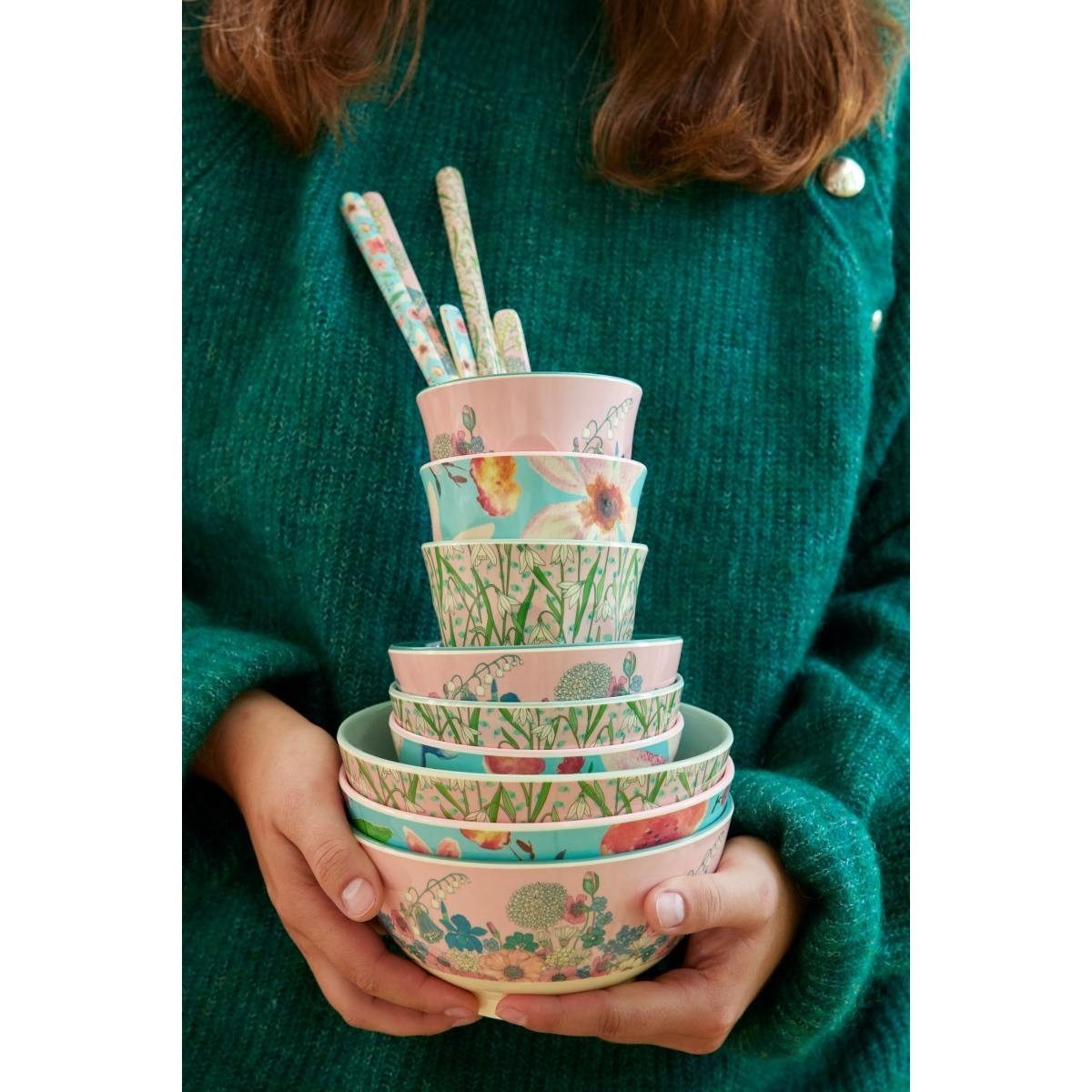 RICE A/S Kaffeelöffel Melamin Löffel Set, 3er Pack, lang, Blumen- & Maritime Motive