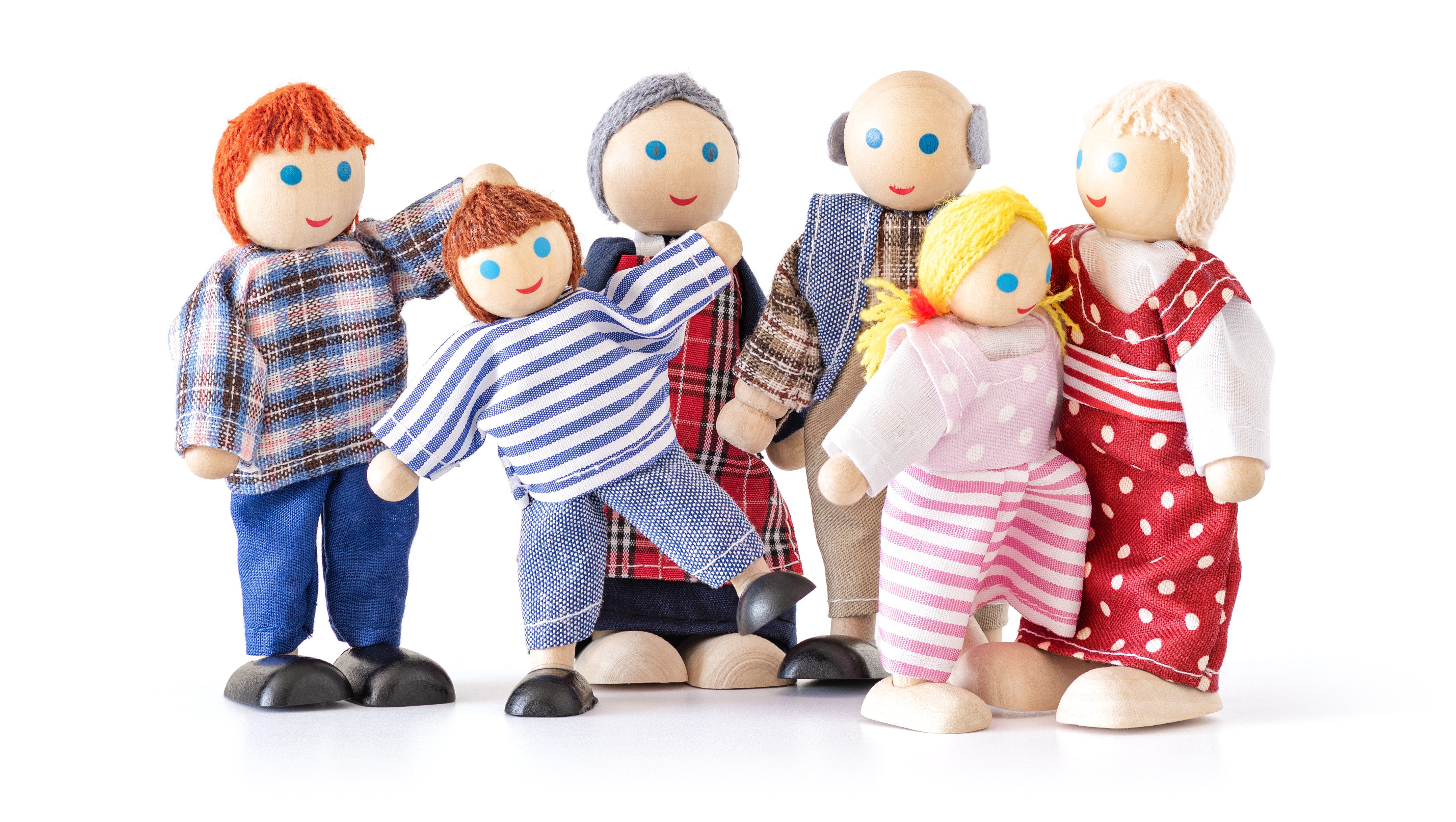 Woodyland Lernspielzeug 6 teiliges Holz - Biegepuppenset. 3 Generationen. (6-St), 6 Biegepuppen / 3 Generationen