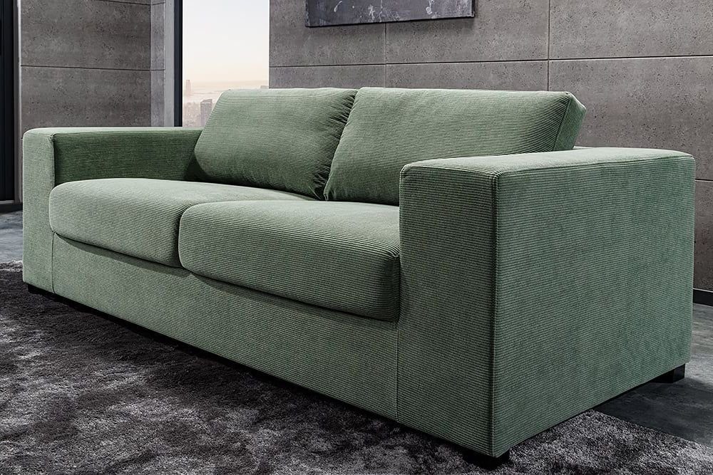 LebensWohnArt Sofa grün Federkernpolsterung Cord NICE Lounge-Sofa 220cm