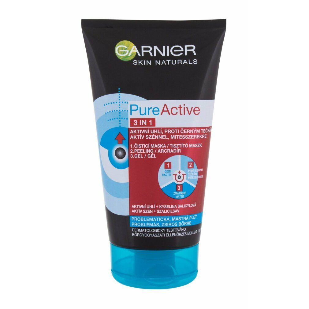 GARNIER Gesichtsmaske 3v1 Black Pure Active intensive Aktivkohle Anti Mitesser 150ml
