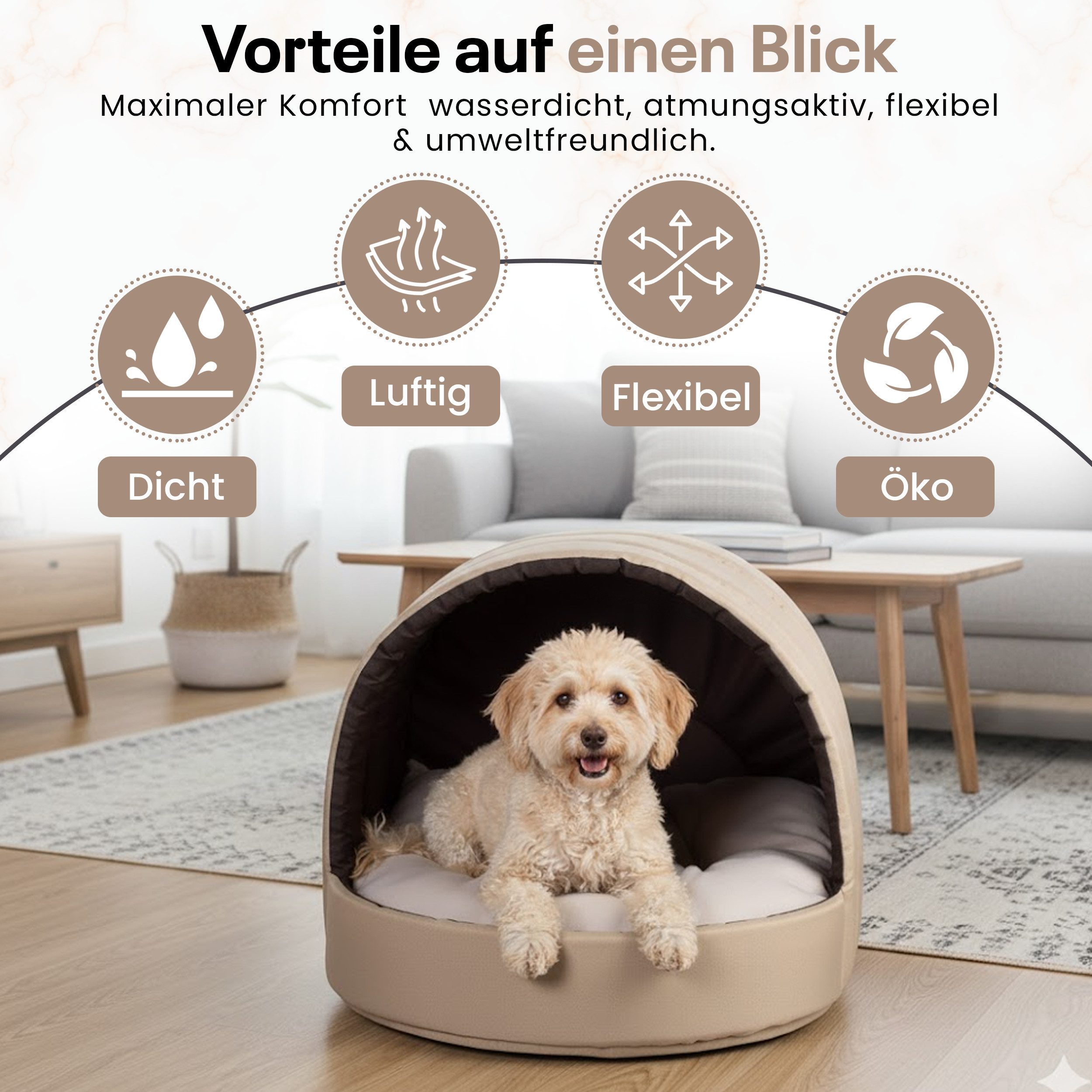Best for Pets Hundehütte Hundebett Katzenbett mit Kissen wasserfest PVC gemütlicher Schlafplatz, Wasserfest, abwaschbar, kuscheliges Design