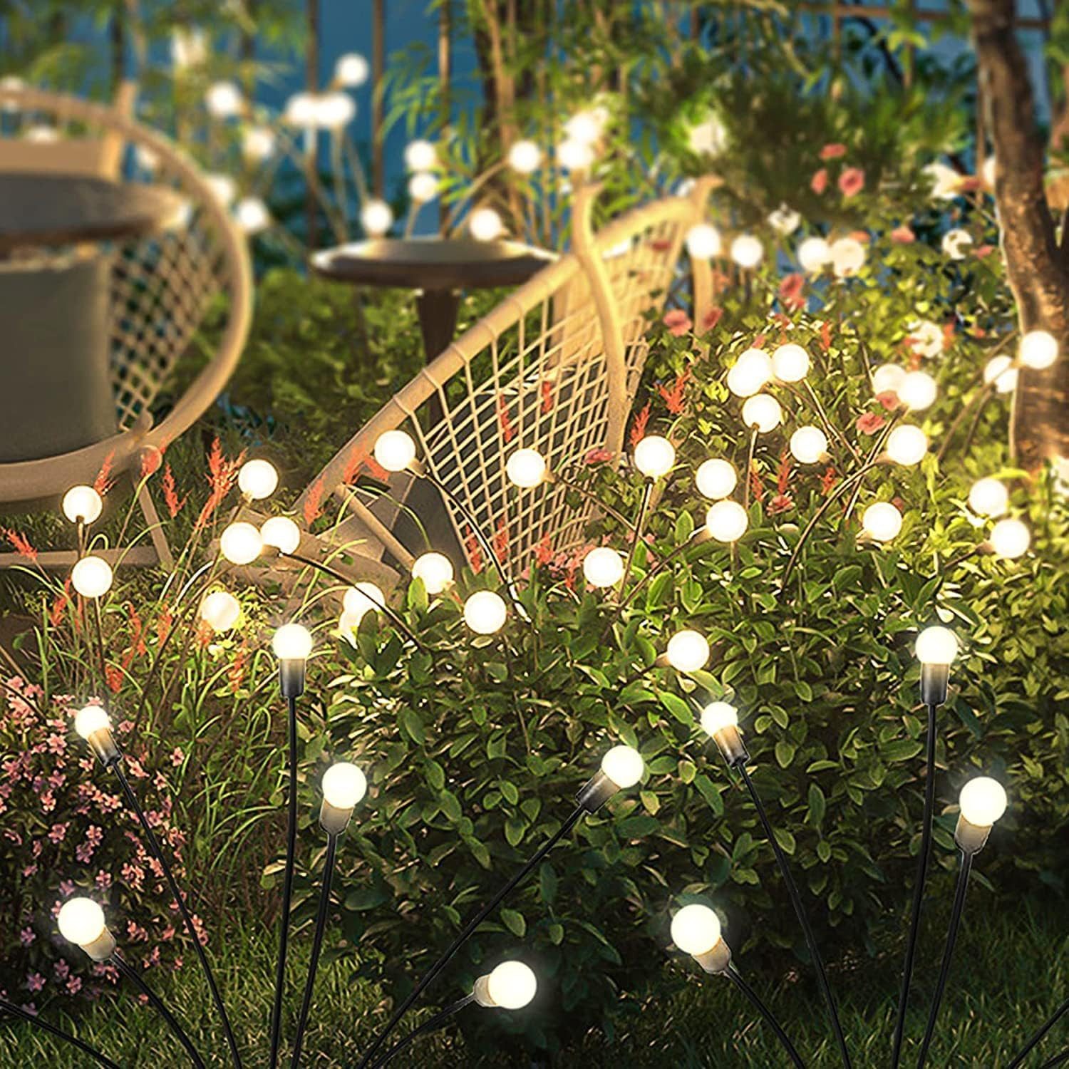 ibettertec LED Solarleuchte 2 Stück LED Solar Gartendeko solarlampen 6 LED Solar Glühwürmchen, 2 Stück LED fest integriert IP65 Wasserdicht solarlampen für außen Warmweiß, LED Solarleuchte, solar lampen für außen, LED Solar Gartendeko, Solarlampen Garten,